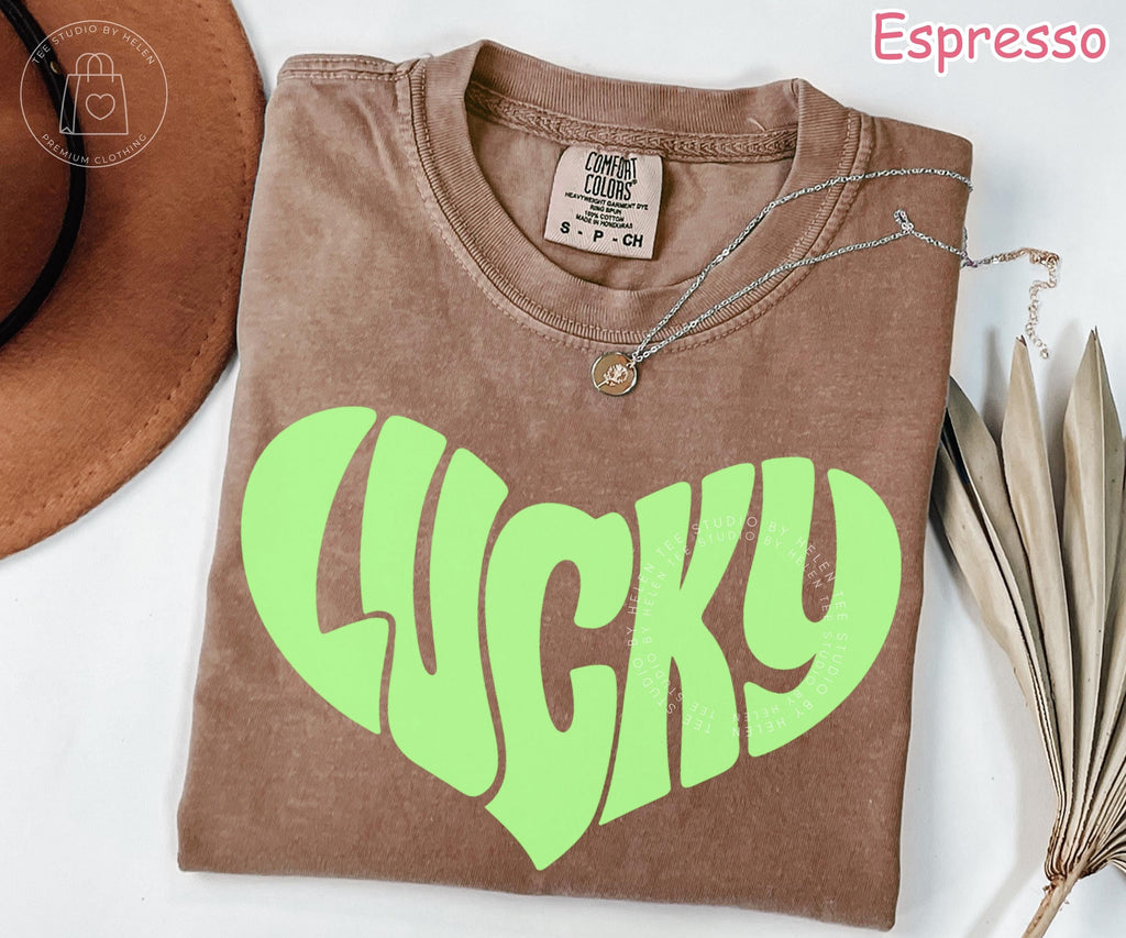Comfort Colors® Lucky Shirt, St Patricks Day Shirt, Retro Lucky Heart Shirt, Lucky Clover Tee, Irish Shirt for Women, St Paddy's Day Tee