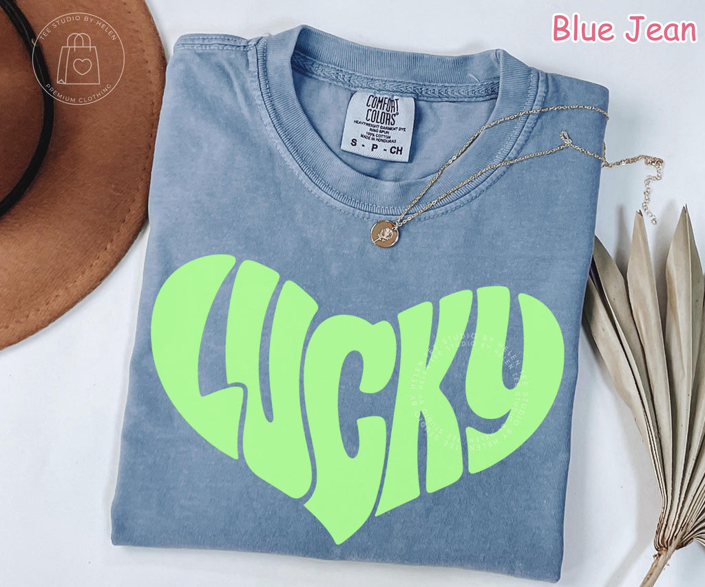 Comfort Colors® Lucky Shirt, St Patricks Day Shirt, Retro Lucky Heart Shirt, Lucky Clover Tee, Irish Shirt for Women, St Paddy's Day Tee