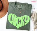 Comfort Colors® Lucky Shirt, St Patricks Day Shirt, Retro Lucky Heart Shirt, Lucky Clover Tee, Irish Shirt for Women, St Paddy's Day Tee