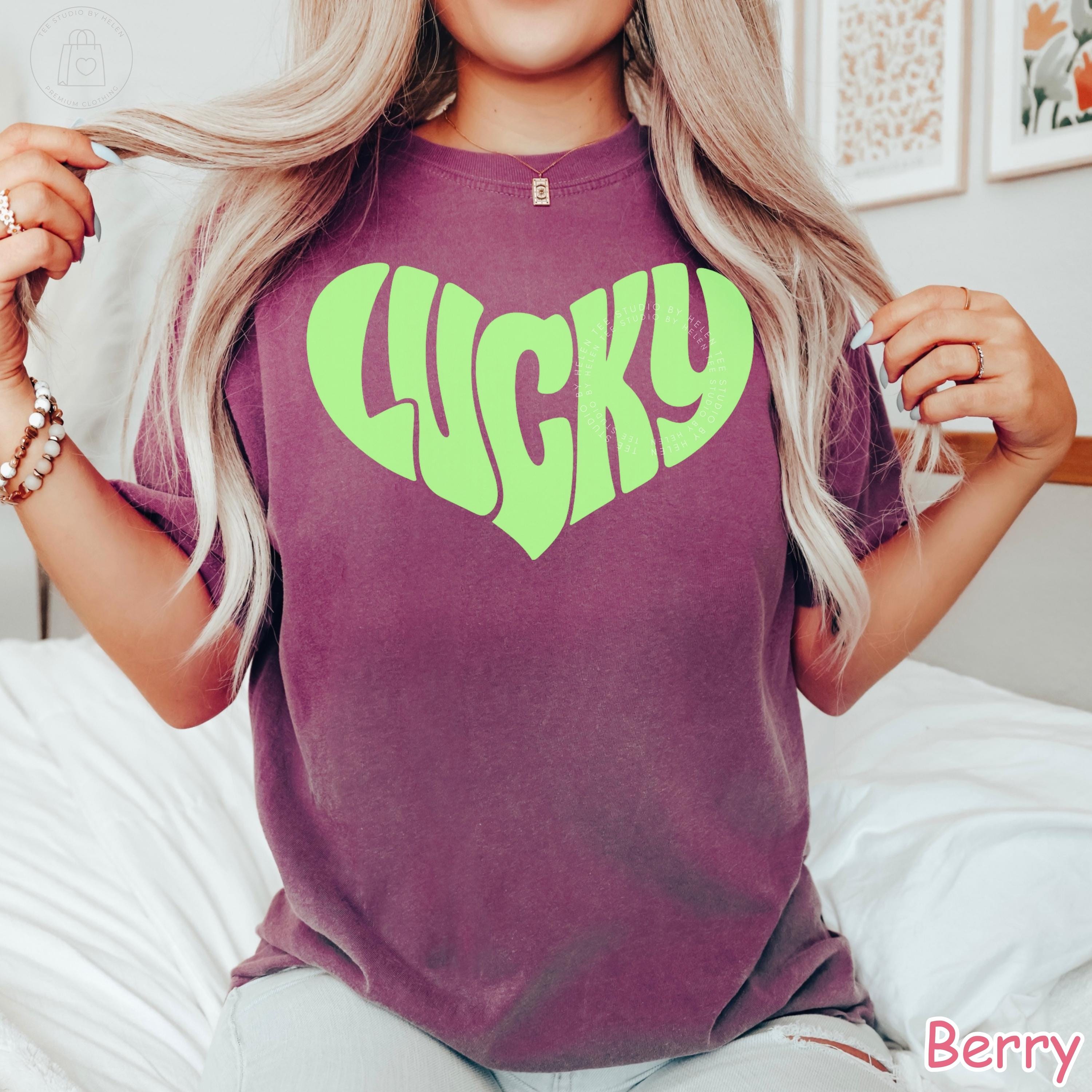 Comfort Colors® Lucky Shirt, St Patricks Day Shirt, Retro Lucky Heart Shirt, Lucky Clover Tee, Irish Shirt for Women, St Paddy's Day Tee