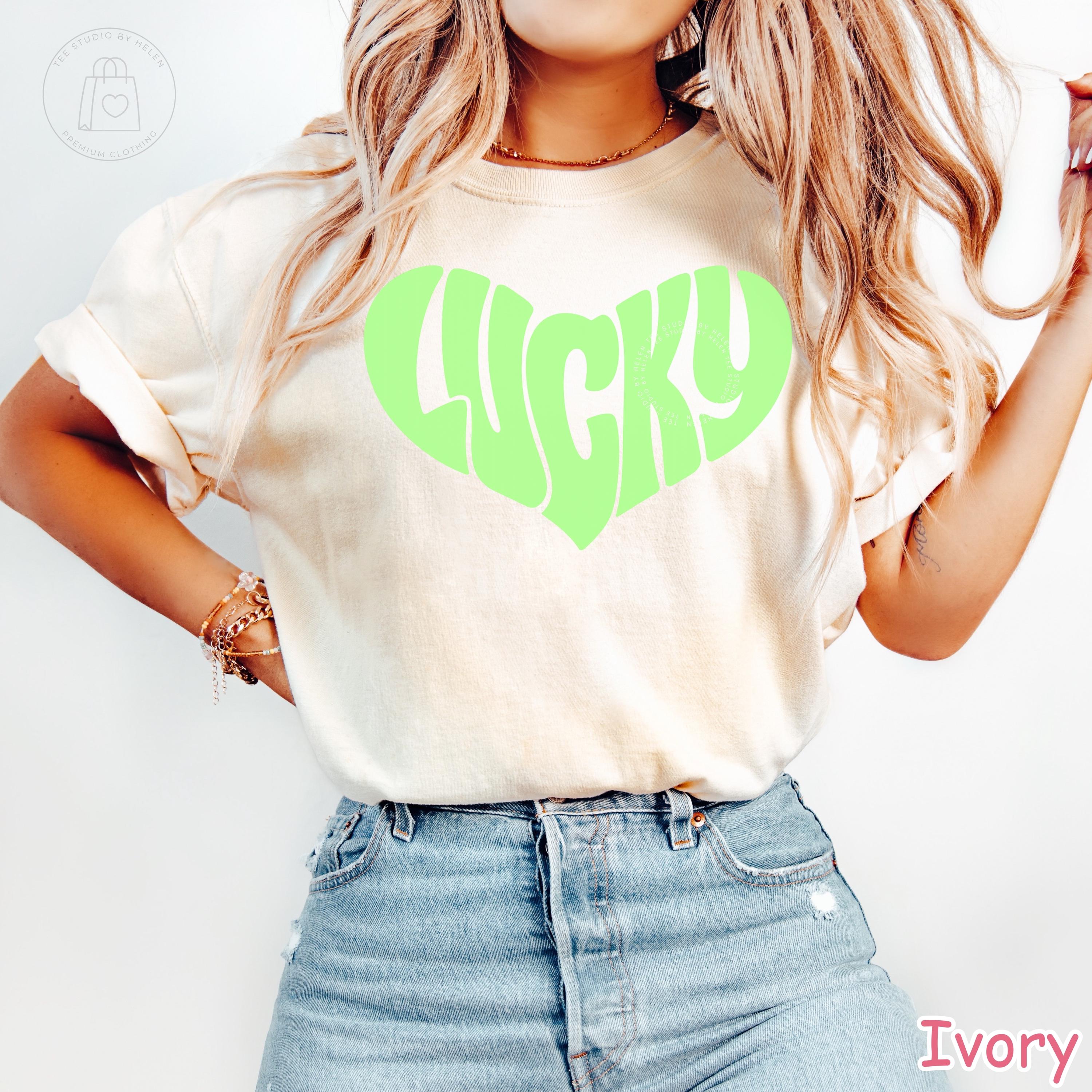 Comfort Colors® Lucky Shirt, St Patricks Day Shirt, Retro Lucky Heart Shirt, Lucky Clover Tee, Irish Shirt for Women, St Paddy's Day Tee
