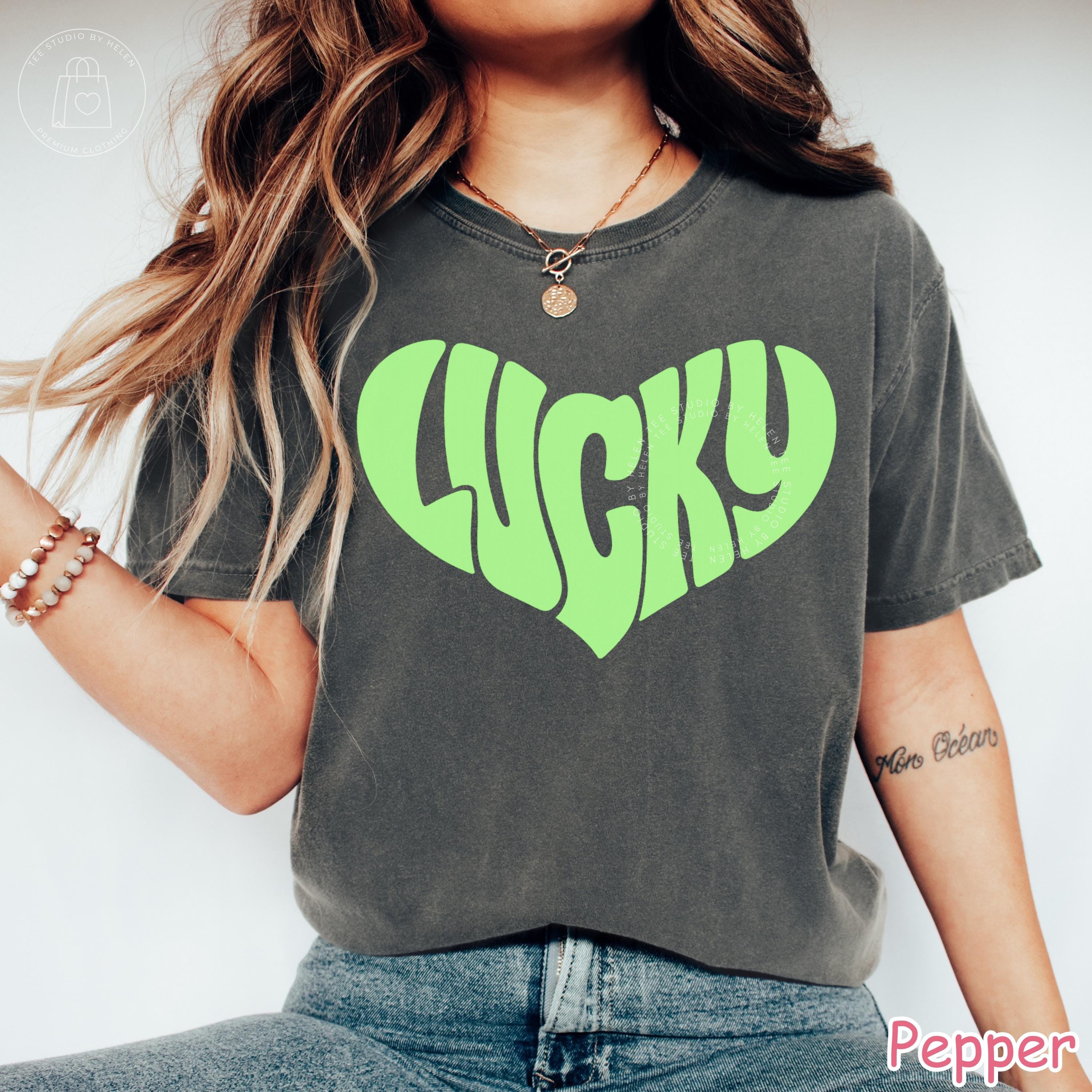 Comfort Colors® Lucky Shirt, St Patricks Day Shirt, Retro Lucky Heart Shirt, Lucky Clover Tee, Irish Shirt for Women, St Paddy's Day Tee