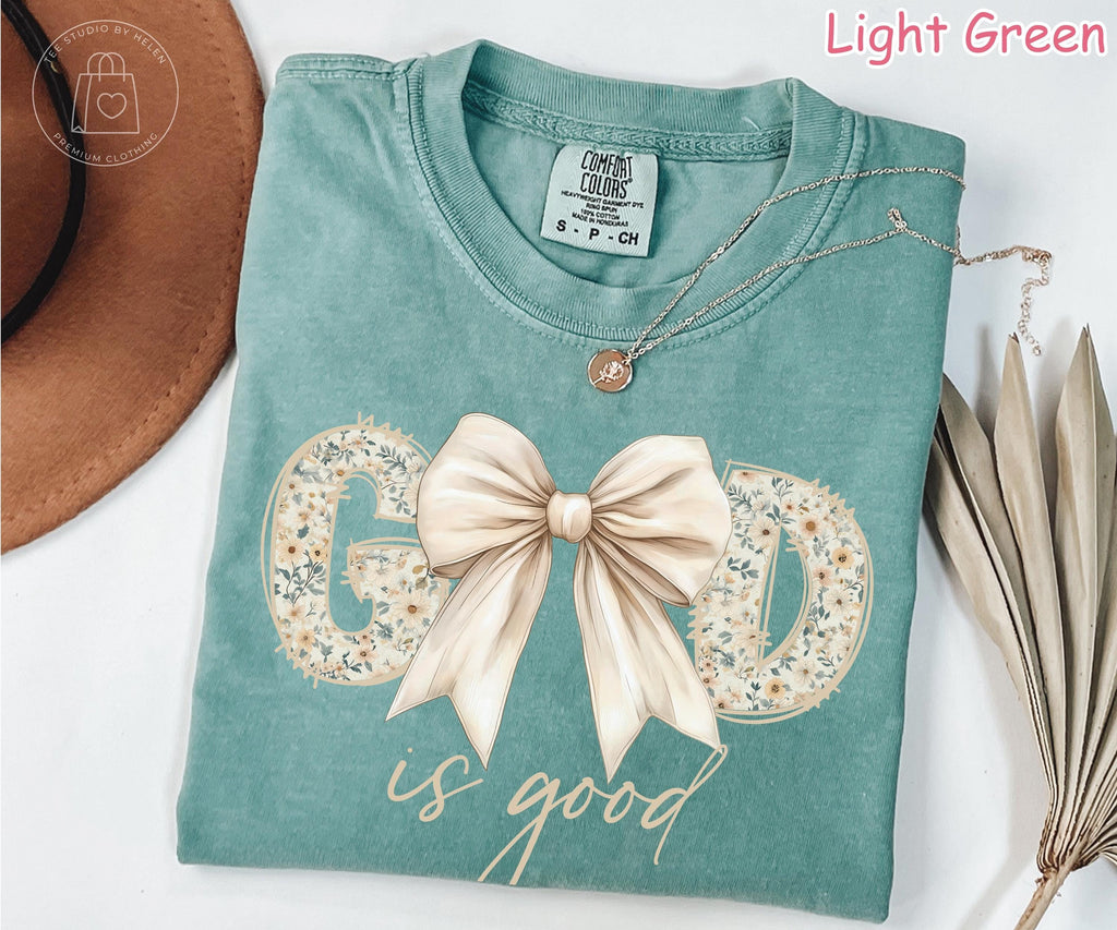 Comfort Colors® God Is Good Shirt, Coquette Christian Shirt, Bible Verse Tee, Christian Gift for Women, Floral Faith Shirt, Religious Shirt