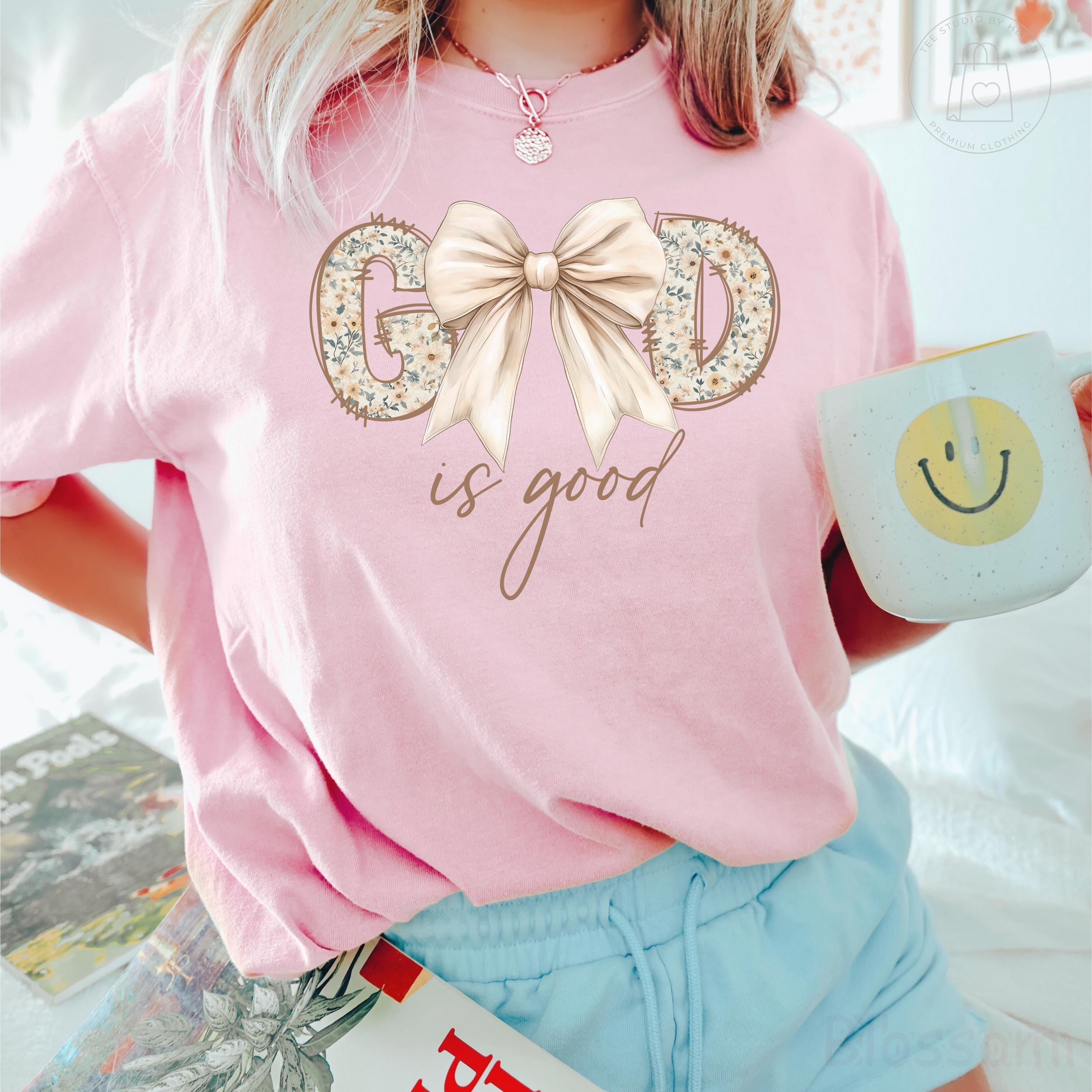 Comfort Colors® God Is Good Shirt, Coquette Christian Shirt, Bible Verse Tee, Christian Gift for Women, Floral Faith Shirt, Religious Shirt