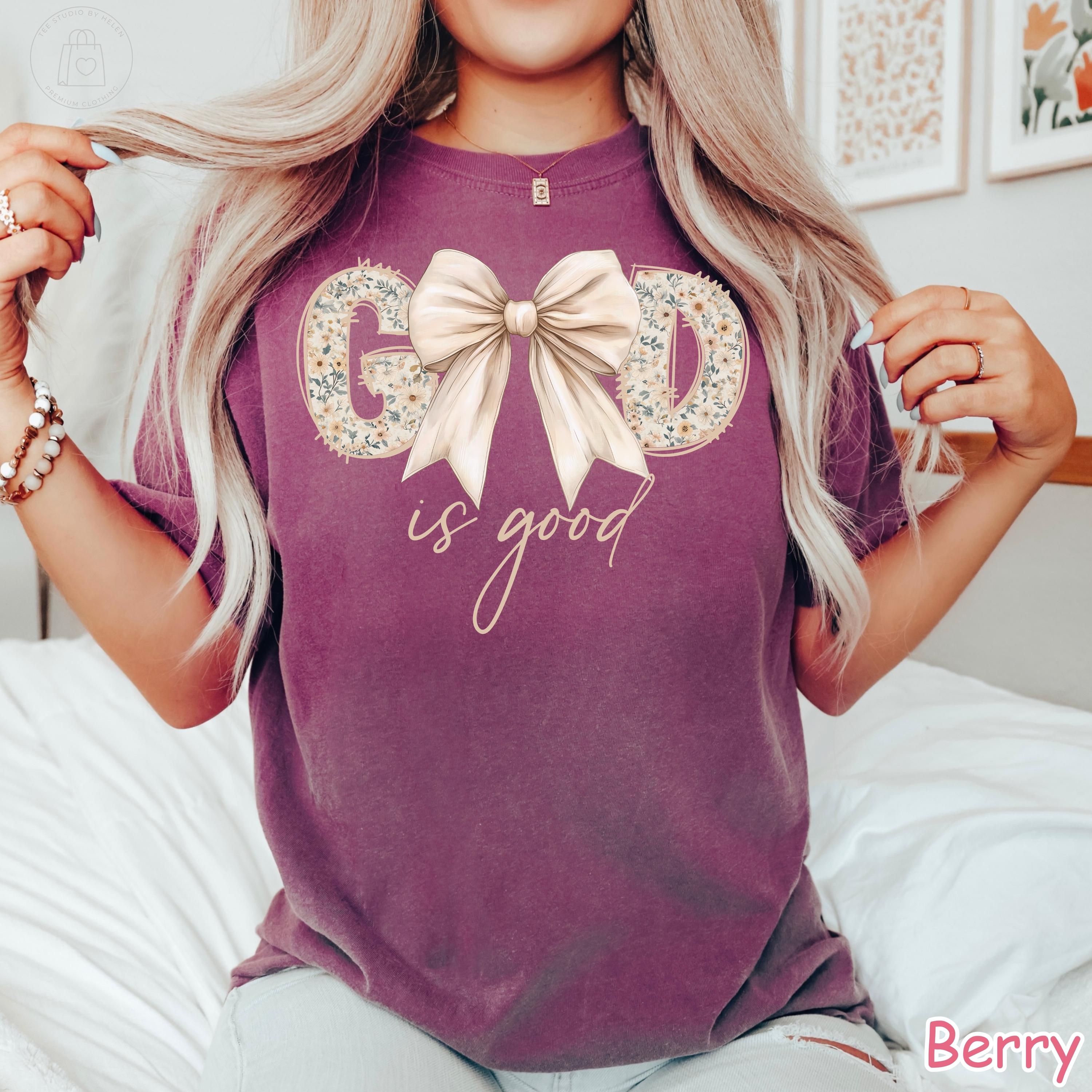 Comfort Colors® God Is Good Shirt, Coquette Christian Shirt, Bible Verse Tee, Christian Gift for Women, Floral Faith Shirt, Religious Shirt