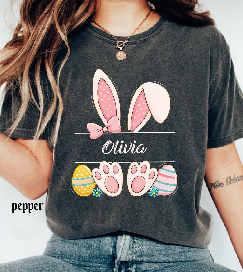 Personalized Easter Bunny Name Comfort Colors Shirt, Happy Easter Custom Teacher Easter Gifts, Spring  Womens, Easter Family Trip Tee