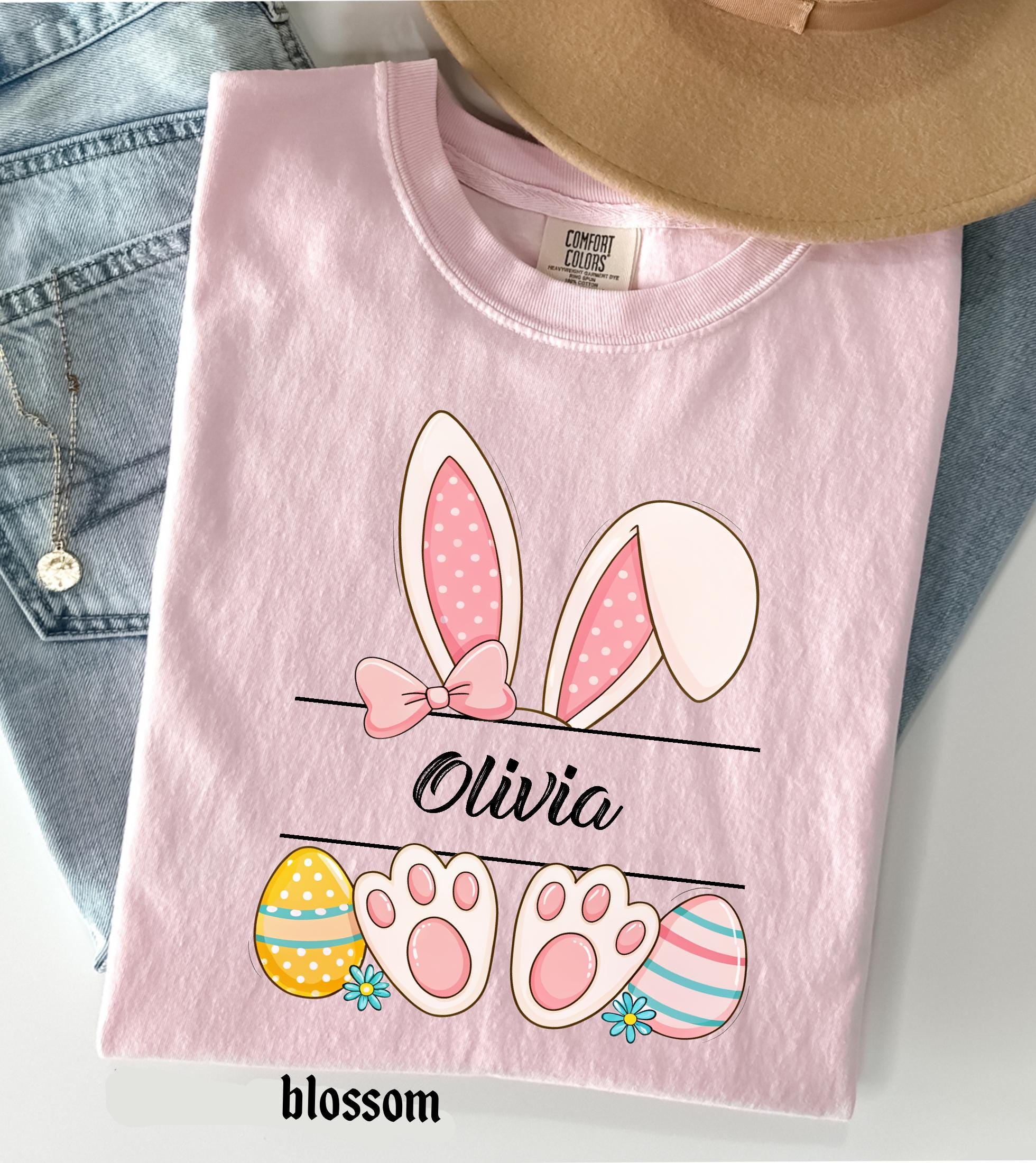 Personalized Easter Bunny Name Comfort Colors Shirt, Happy Easter Custom Teacher Easter Gifts, Spring  Womens, Easter Family Trip Tee