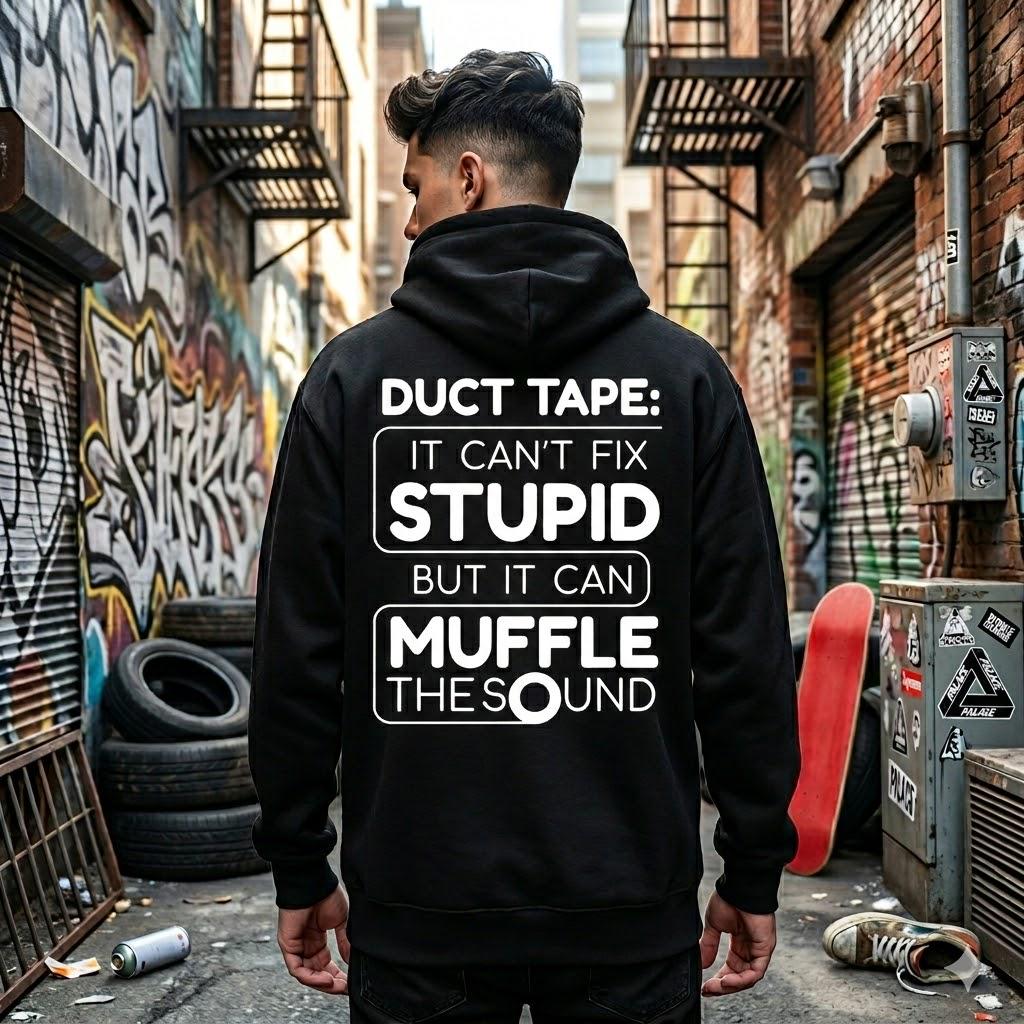 Duct Tape Cant Fix Stupid Tshirt, Muffle The Sound Hoodie, Sarcastic Sweatshirt, Funny Gag Gift For Men, Mechanic Joke, Coworker Gift