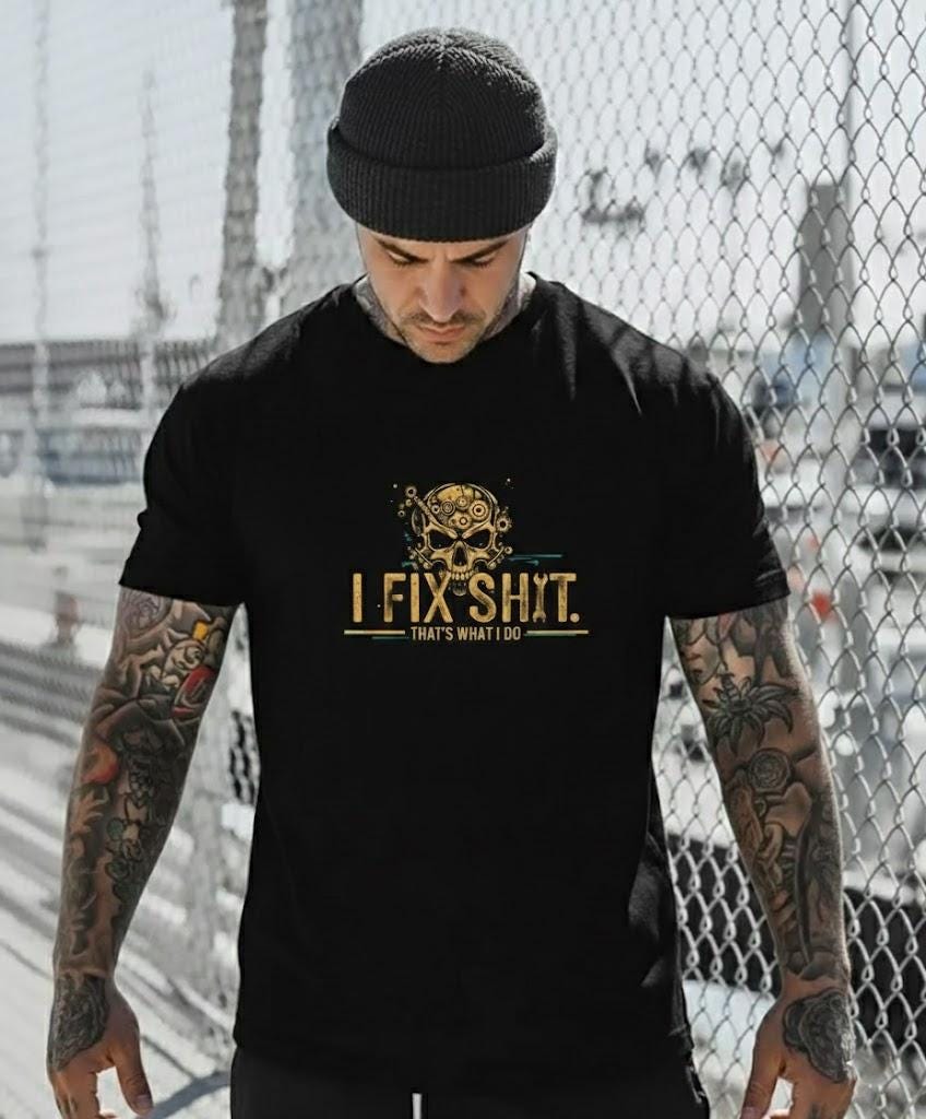 I Fix Shit Thats What I Do Tshirt, Edgy Mechanic Hoodie, Handyman Sweatshirt, Gear Skull Graphic, Blue Collar Gag Gift For Men