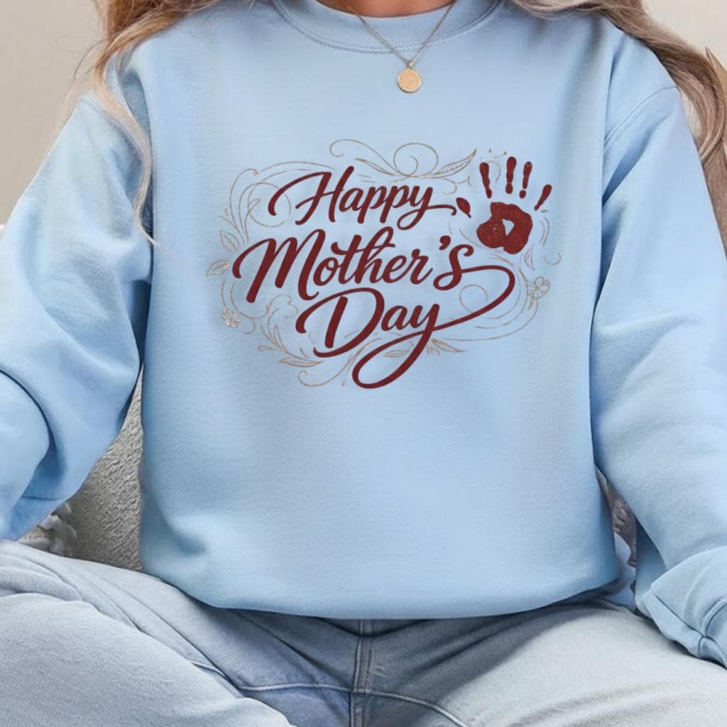 Happy Mother's Day Sweatshirt, Handprint Mama Shirt, Mothers Day Gift, Grandma Hoodie, First Mother's Day Tshirt, Mom Life Pullover Crewneck