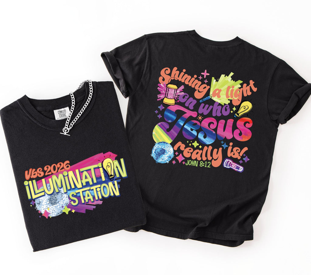 Illumination Station Christian Comfort Colors T-shirt, VBS 2026 Tee, Shining A Light On Who Jesus Really is Easter Church Shirt, Summer Gift