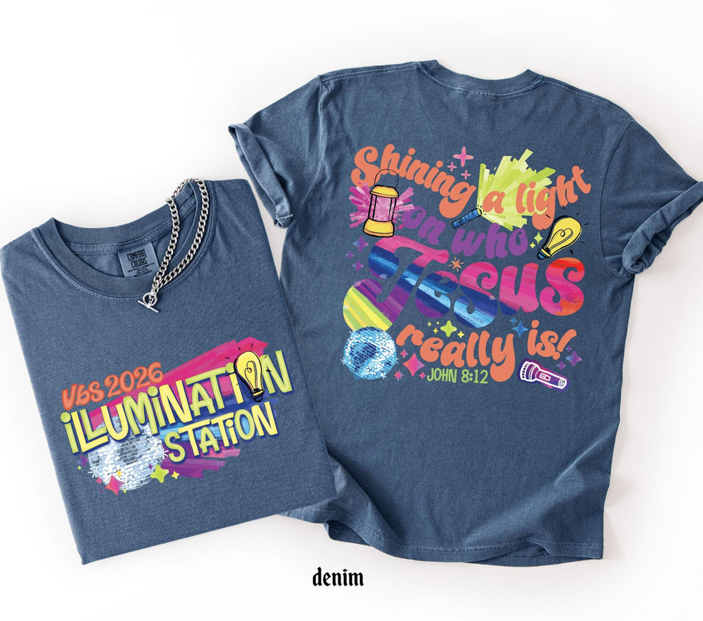 Illumination Station Christian Comfort Colors T-shirt, VBS 2026 Tee, Shining A Light On Who Jesus Really is Easter Church Shirt, Summer Gift