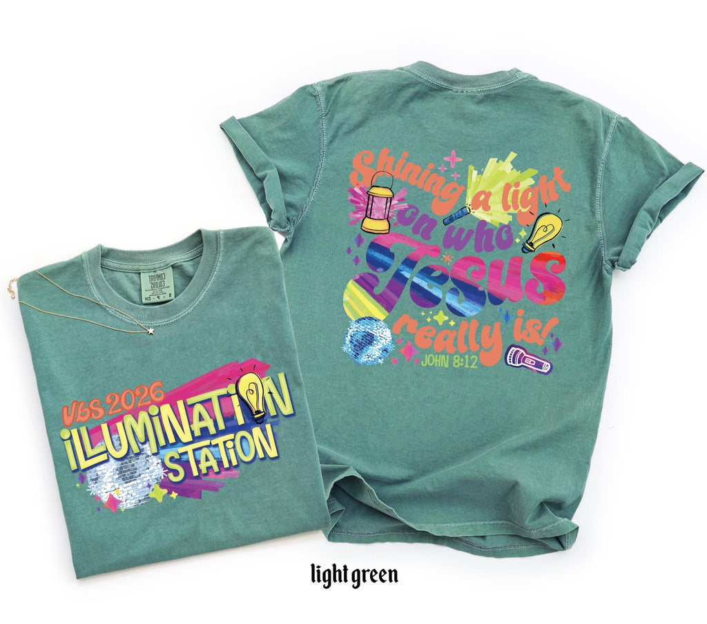 Illumination Station Christian Comfort Colors T-shirt, VBS 2026 Tee, Shining A Light On Who Jesus Really is Easter Church Shirt, Summer Gift