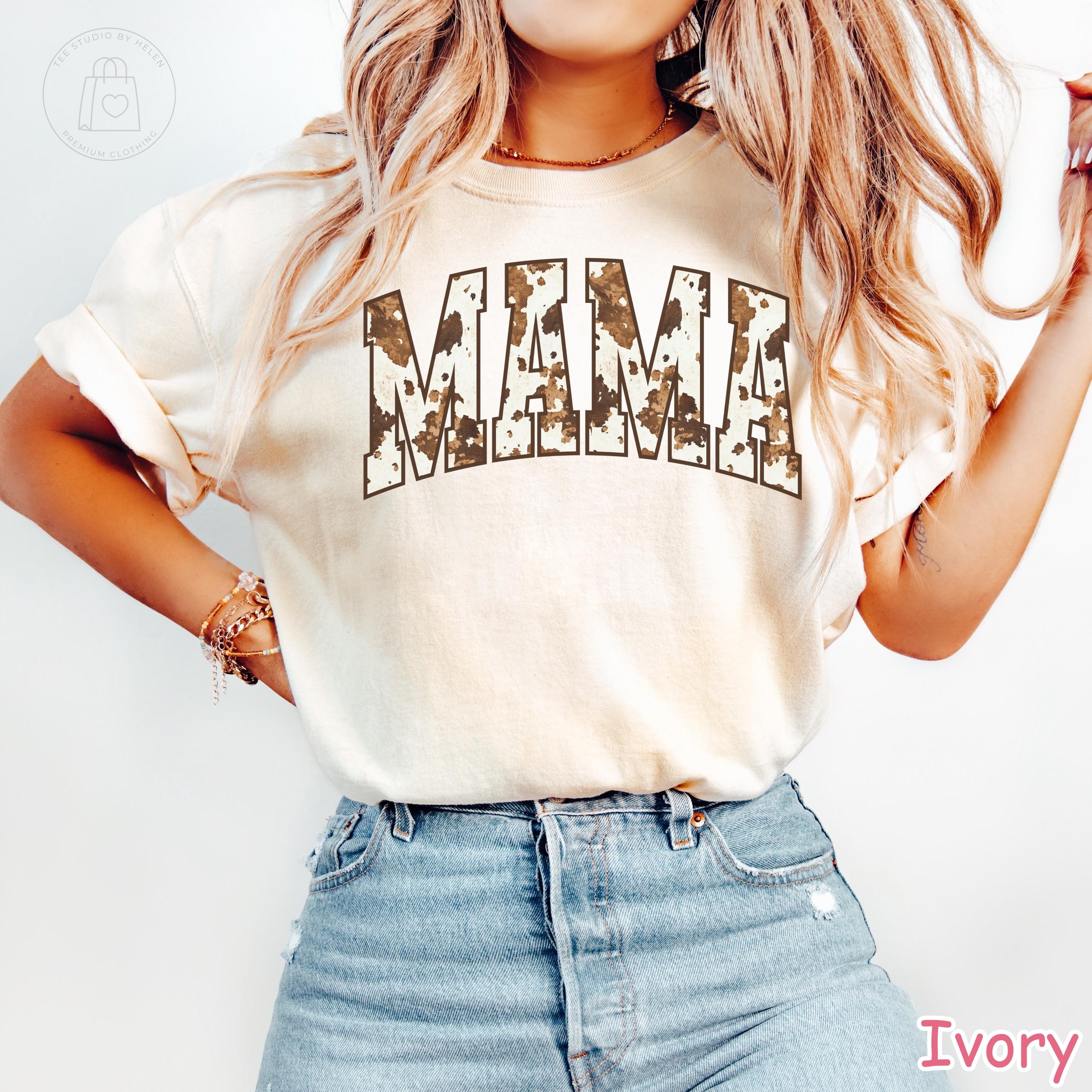 Comfort Colors® Western Cow Print Mama Shirt, Trendy Shirt for Mom, Mothers Day Gift, Country Mama Tee, Gift for Mom, Cowhide Mama T-Shirt