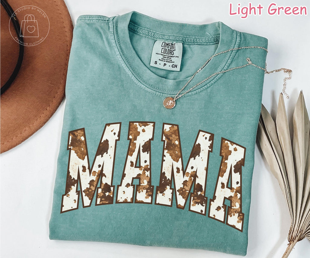 Comfort Colors® Western Cow Print Mama Shirt, Trendy Shirt for Mom, Mothers Day Gift, Country Mama Tee, Gift for Mom, Cowhide Mama T-Shirt