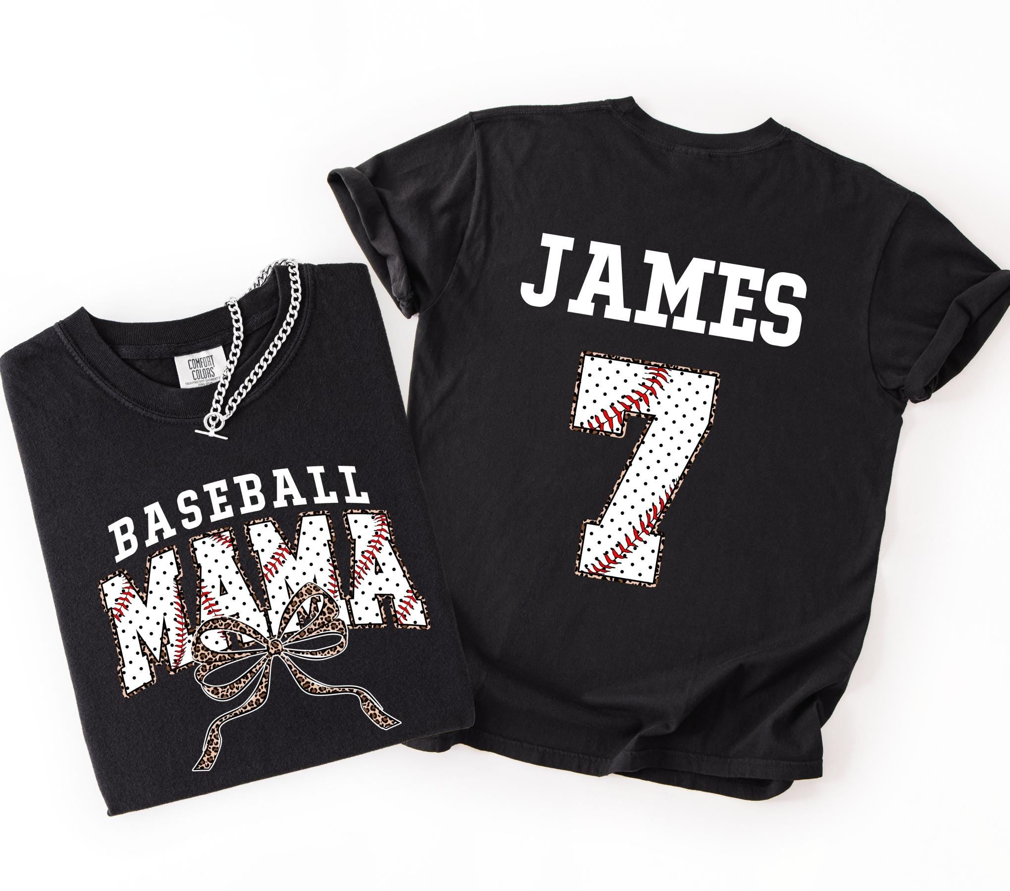 Customized Baseball Mom Comfort Colors Shirt, Personalized Game Day T-Shirt, Your Name Number Baseball Shirt, Baseball Player Sports Mom Tee