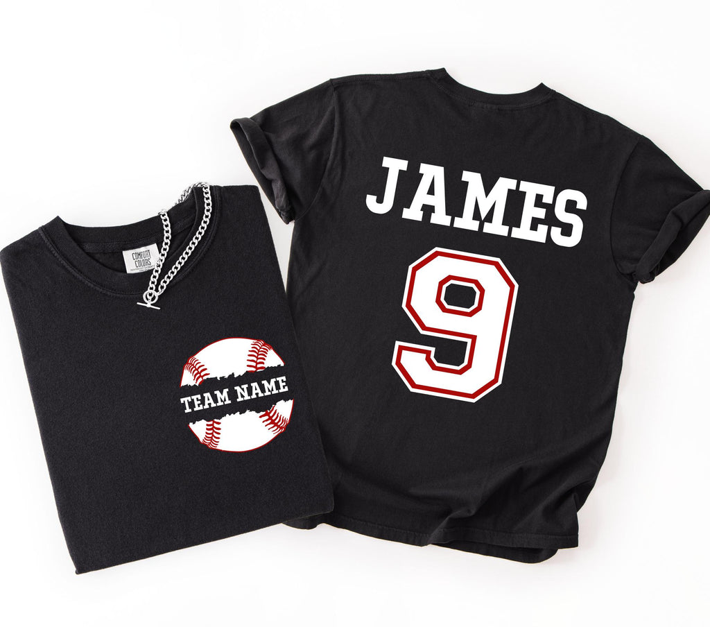 Custom Baseball Number and Name Comfort Colors© T-shirt, Baseball Mom Game Day Tee, Personalized Baseball Player Mascot Jersey