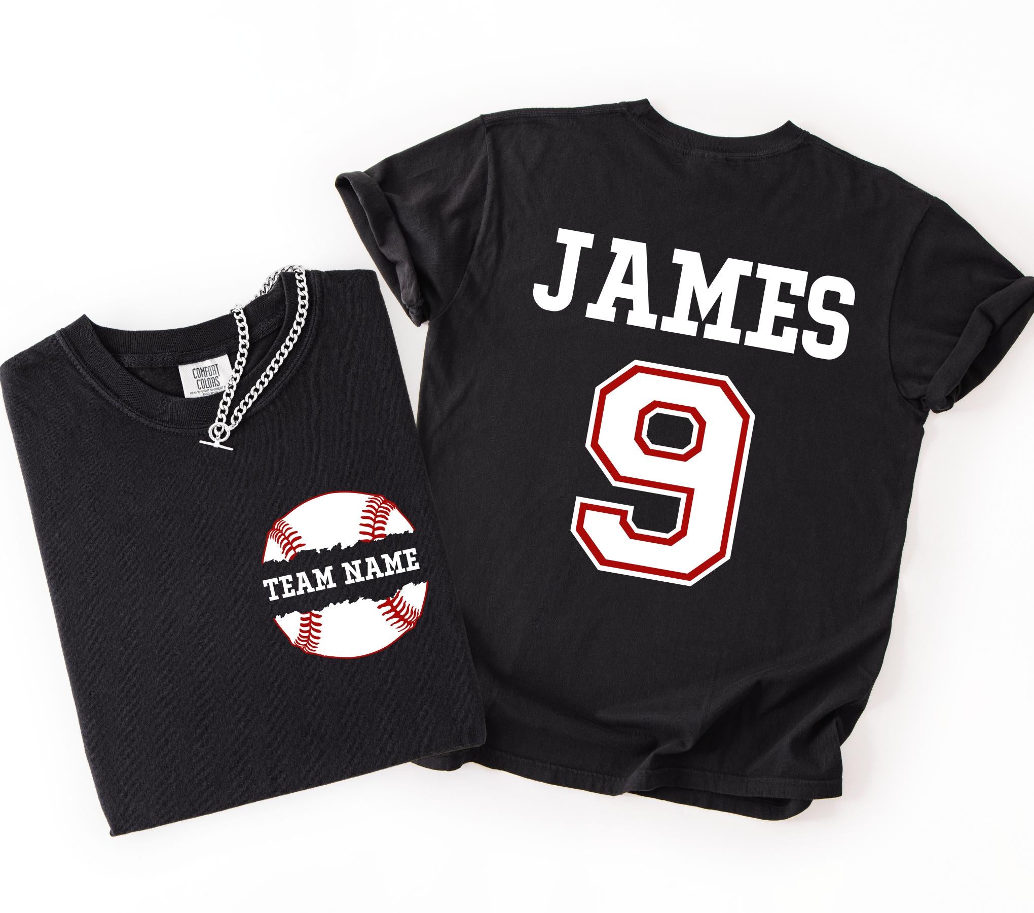 Custom Baseball Number and Name Comfort Colors© T-shirt, Baseball Mom Game Day Tee, Personalized Baseball Player Mascot Jersey