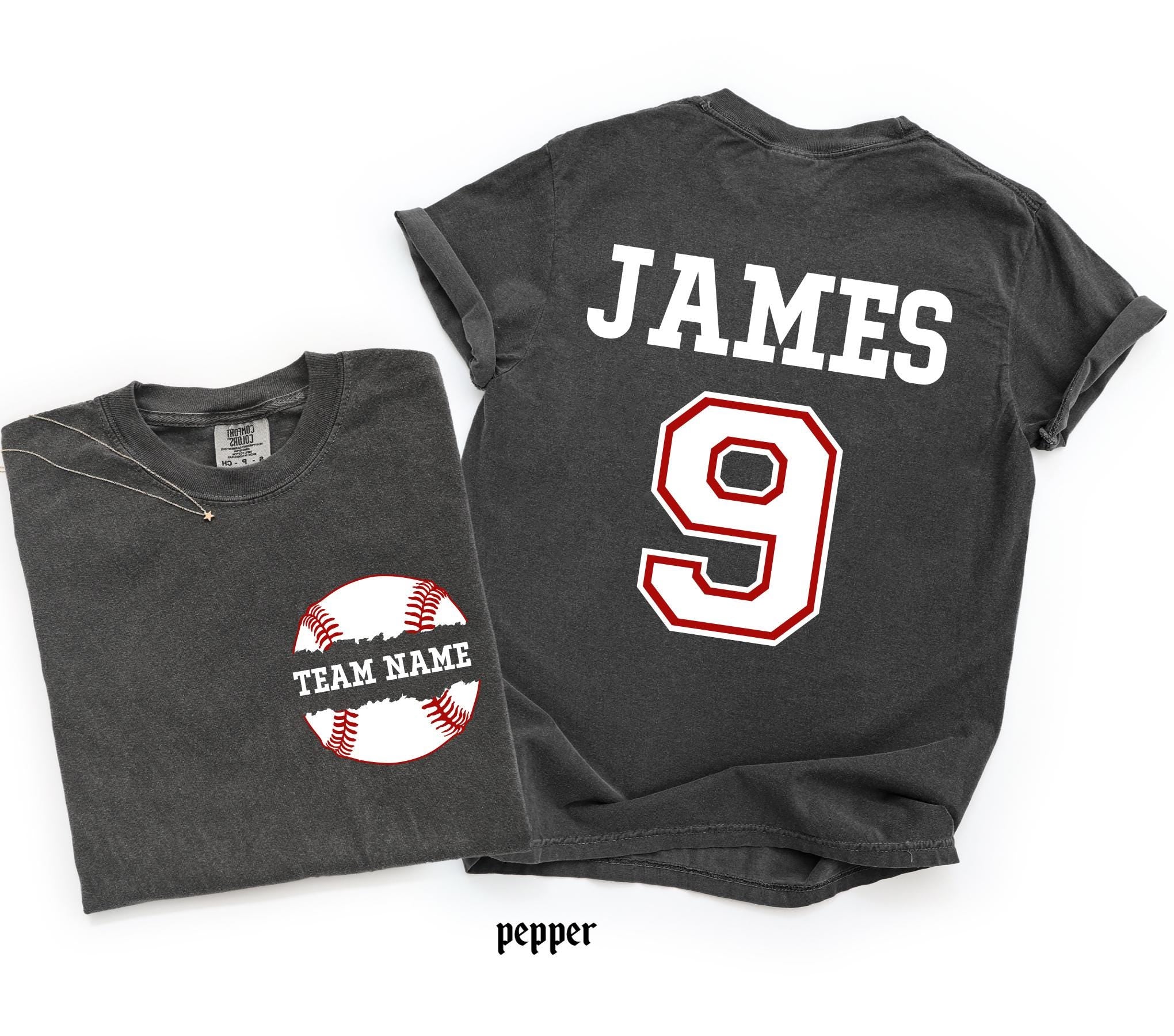 Custom Baseball Number and Name Comfort Colors© T-shirt, Baseball Mom Game Day Tee, Personalized Baseball Player Mascot Jersey