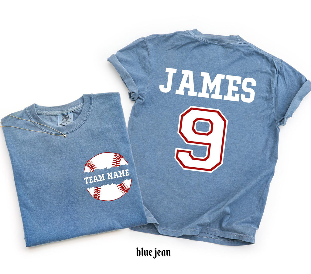 Custom Baseball Number and Name Comfort Colors© T-shirt, Baseball Mom Game Day Tee, Personalized Baseball Player Mascot Jersey