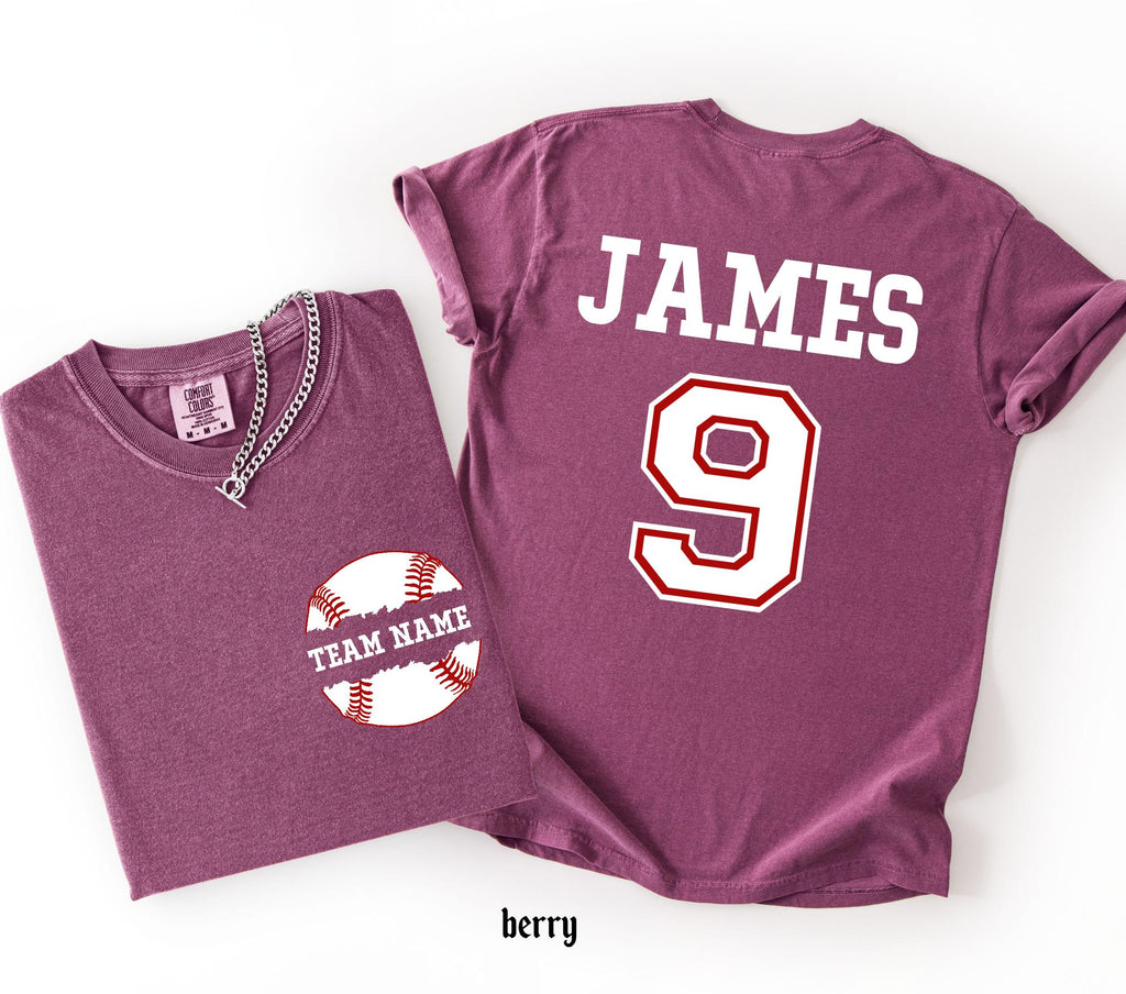 Custom Baseball Number and Name Comfort Colors© T-shirt, Baseball Mom Game Day Tee, Personalized Baseball Player Mascot Jersey