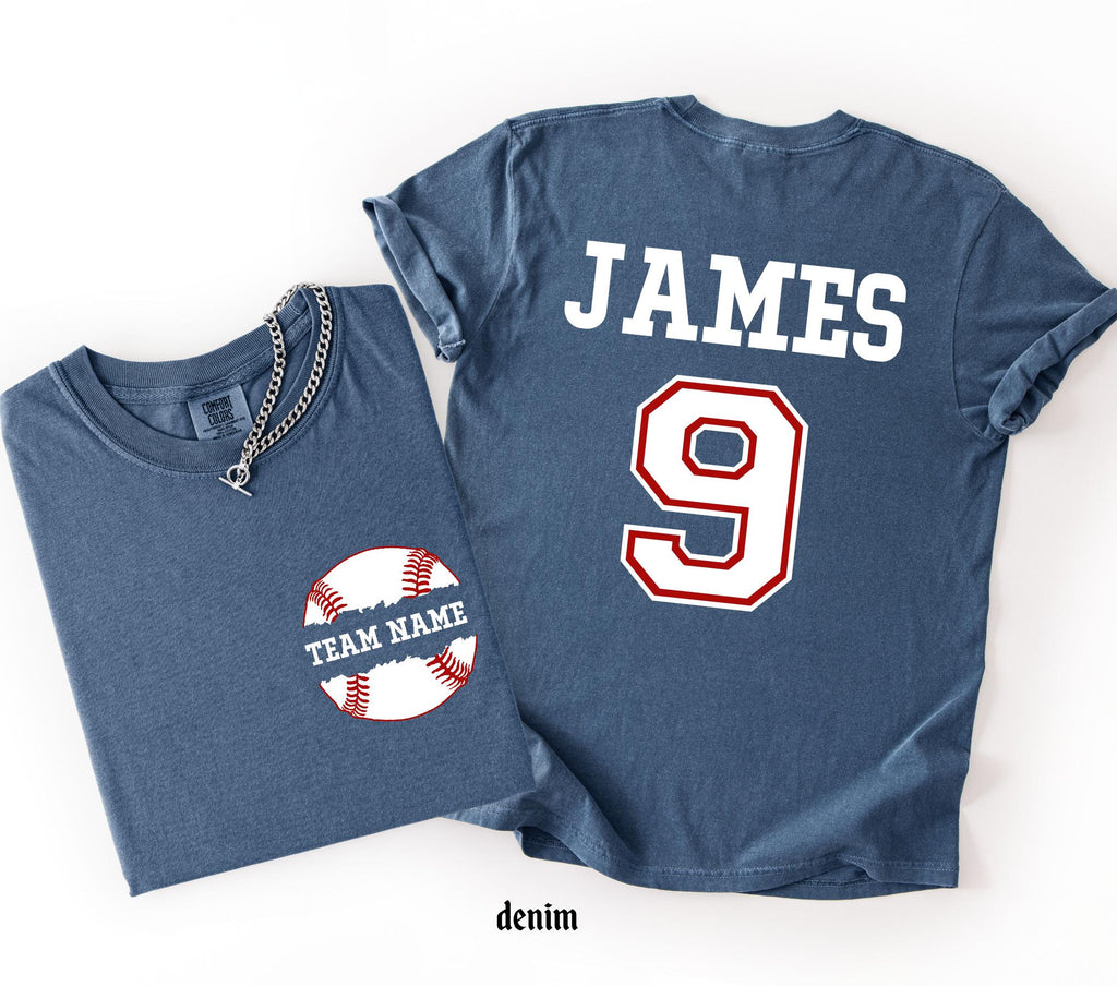 Custom Baseball Number and Name Comfort Colors© T-shirt, Baseball Mom Game Day Tee, Personalized Baseball Player Mascot Jersey