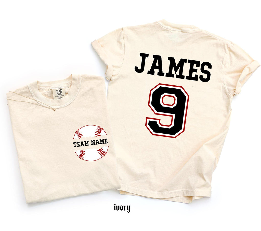 Custom Baseball Number and Name Comfort Colors© T-shirt, Baseball Mom Game Day Tee, Personalized Baseball Player Mascot Jersey
