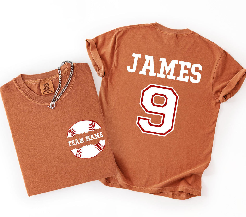 Custom Baseball Number and Name Comfort Colors© T-shirt, Baseball Mom Game Day Tee, Personalized Baseball Player Mascot Jersey