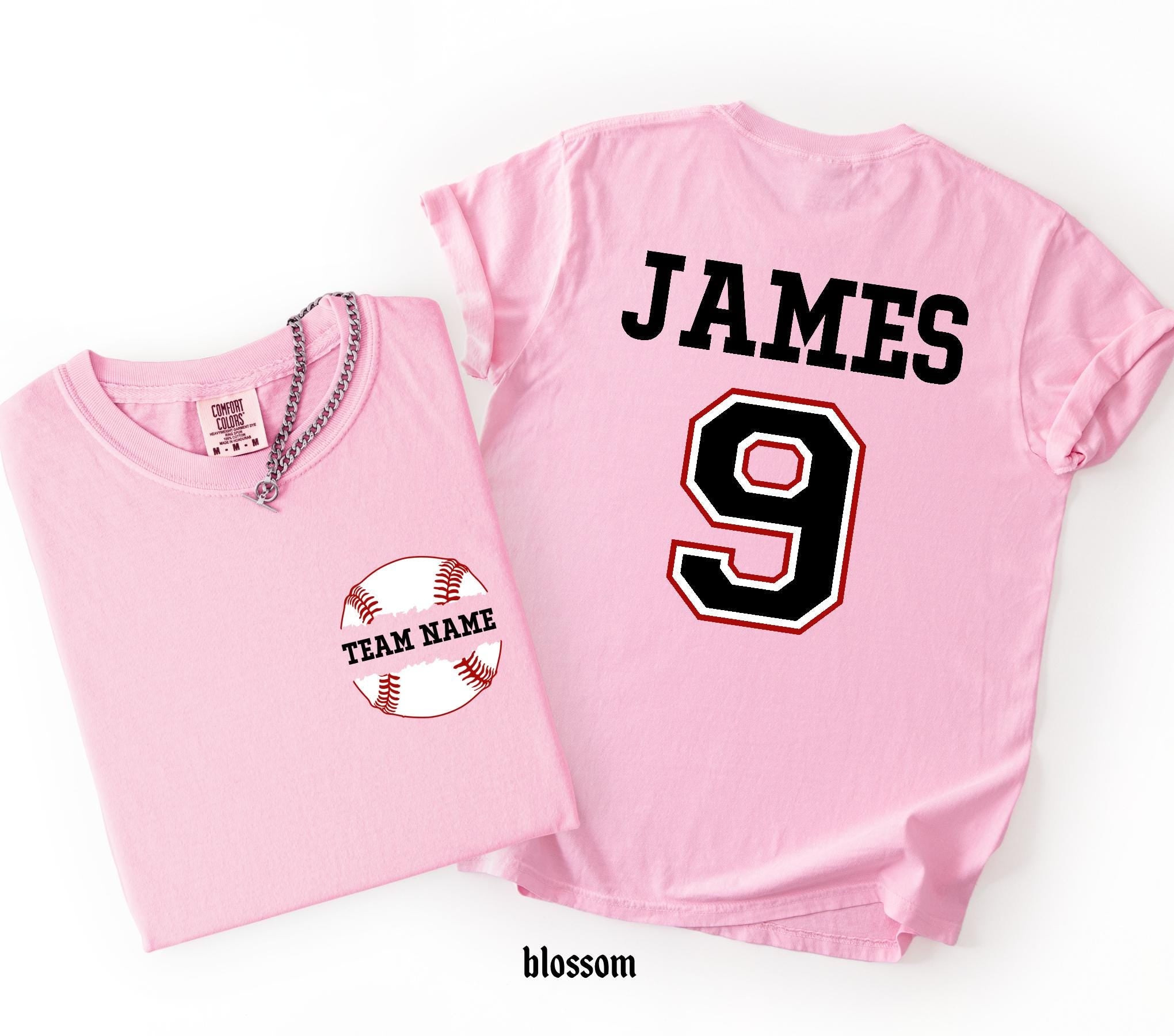 Custom Baseball Number and Name Comfort Colors© T-shirt, Baseball Mom Game Day Tee, Personalized Baseball Player Mascot Jersey