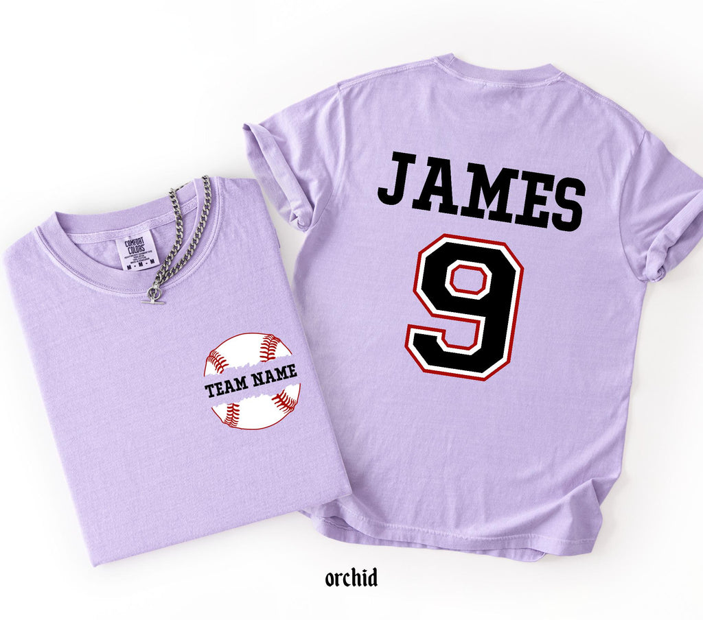 Custom Baseball Number and Name Comfort Colors© T-shirt, Baseball Mom Game Day Tee, Personalized Baseball Player Mascot Jersey