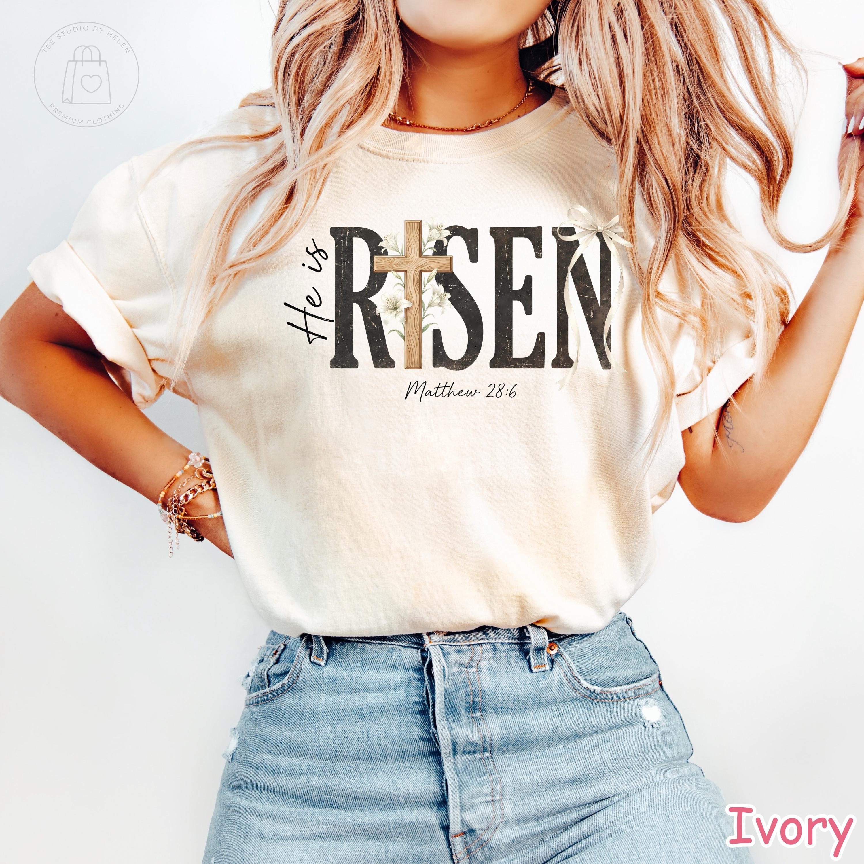Comfort Colors® He Is Risen Shirt, Christian Easter Shirt, Religious Easter Shirt, Faith Based Shirt, Womens Easter Cross T-Shirt, Jesus Tee