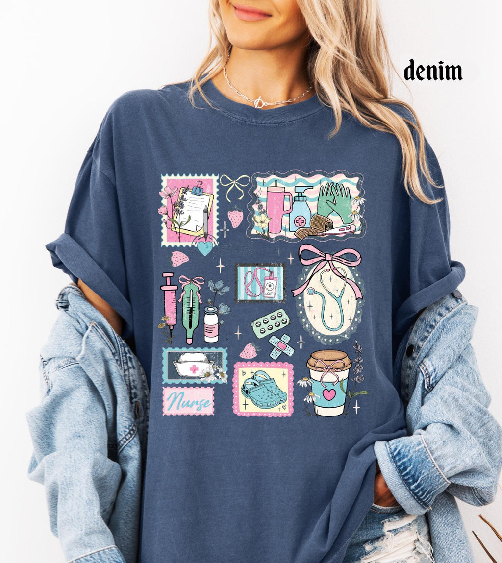 The Life of a Nurse Comfort Colors T-Shirt, Medical Scrapbook Registered Nurse Gift, Cottagecore Nursing Life Collage Tee, RN Pediatric