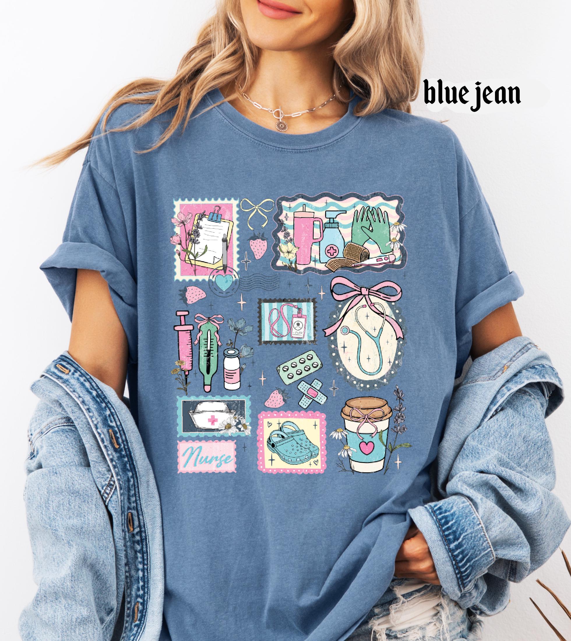 The Life of a Nurse Comfort Colors T-Shirt, Medical Scrapbook Registered Nurse Gift, Cottagecore Nursing Life Collage Tee, RN Pediatric