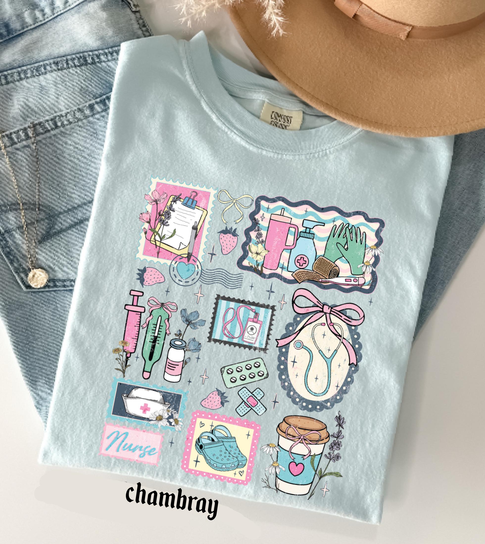 The Life of a Nurse Comfort Colors T-Shirt, Medical Scrapbook Registered Nurse Gift, Cottagecore Nursing Life Collage Tee, RN Pediatric