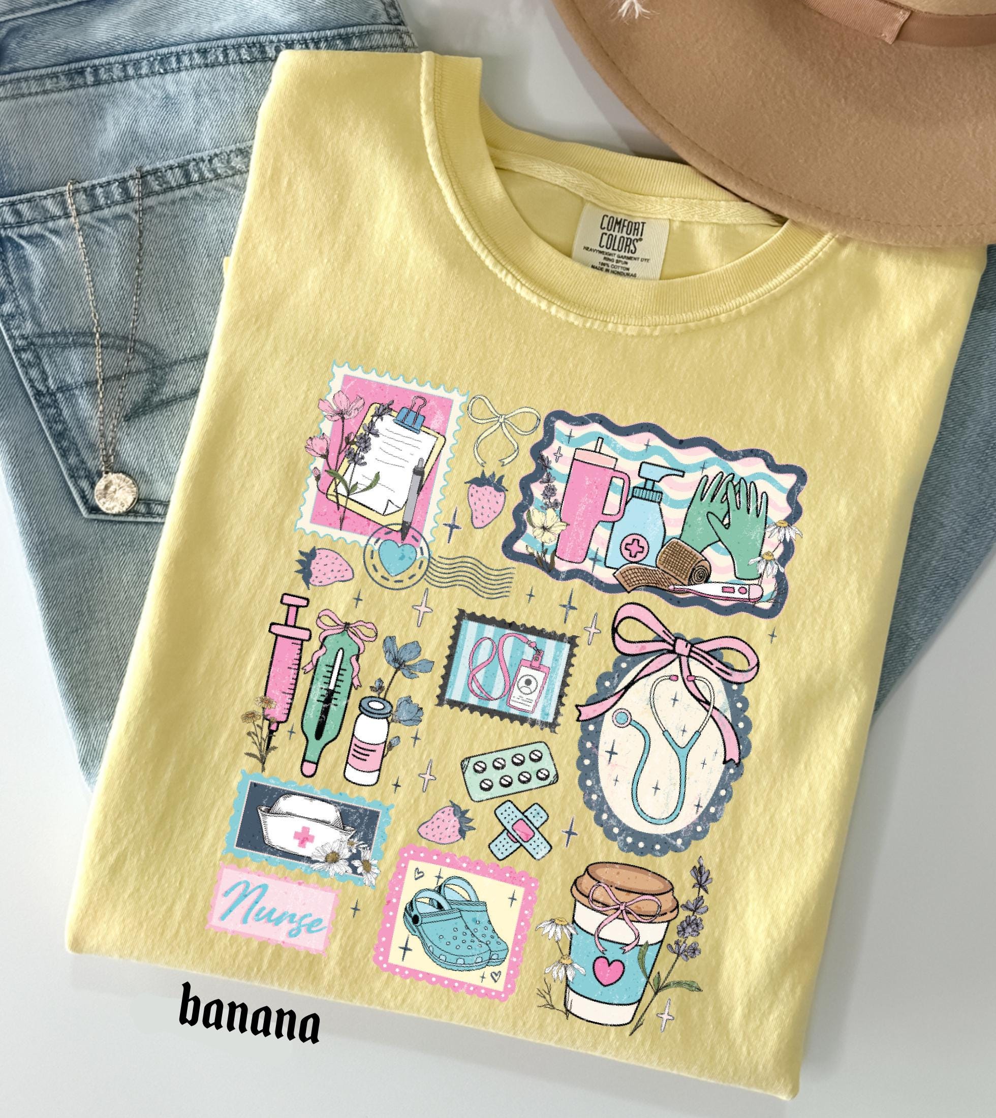 The Life of a Nurse Comfort Colors T-Shirt, Medical Scrapbook Registered Nurse Gift, Cottagecore Nursing Life Collage Tee, RN Pediatric