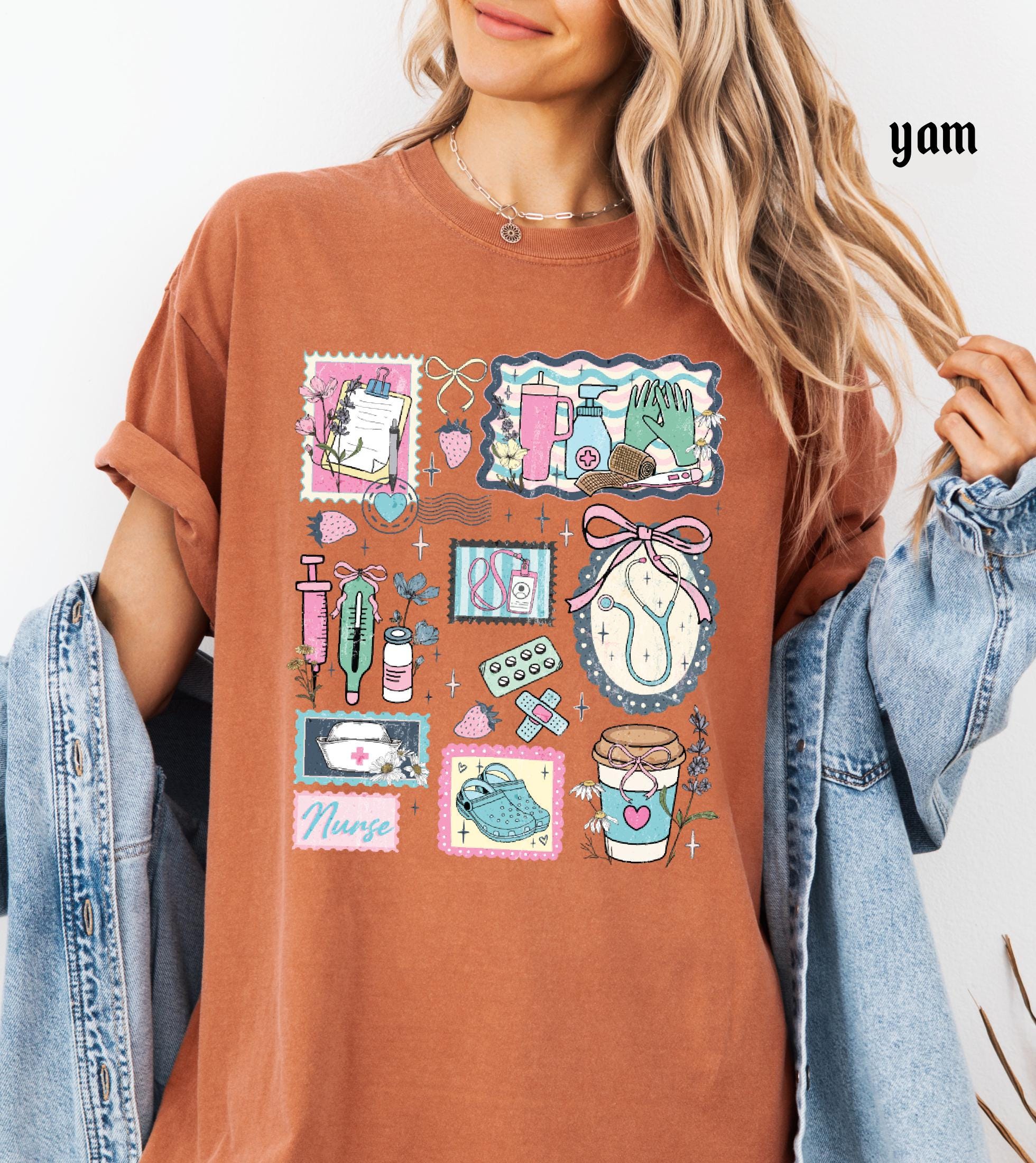 The Life of a Nurse Comfort Colors T-Shirt, Medical Scrapbook Registered Nurse Gift, Cottagecore Nursing Life Collage Tee, RN Pediatric