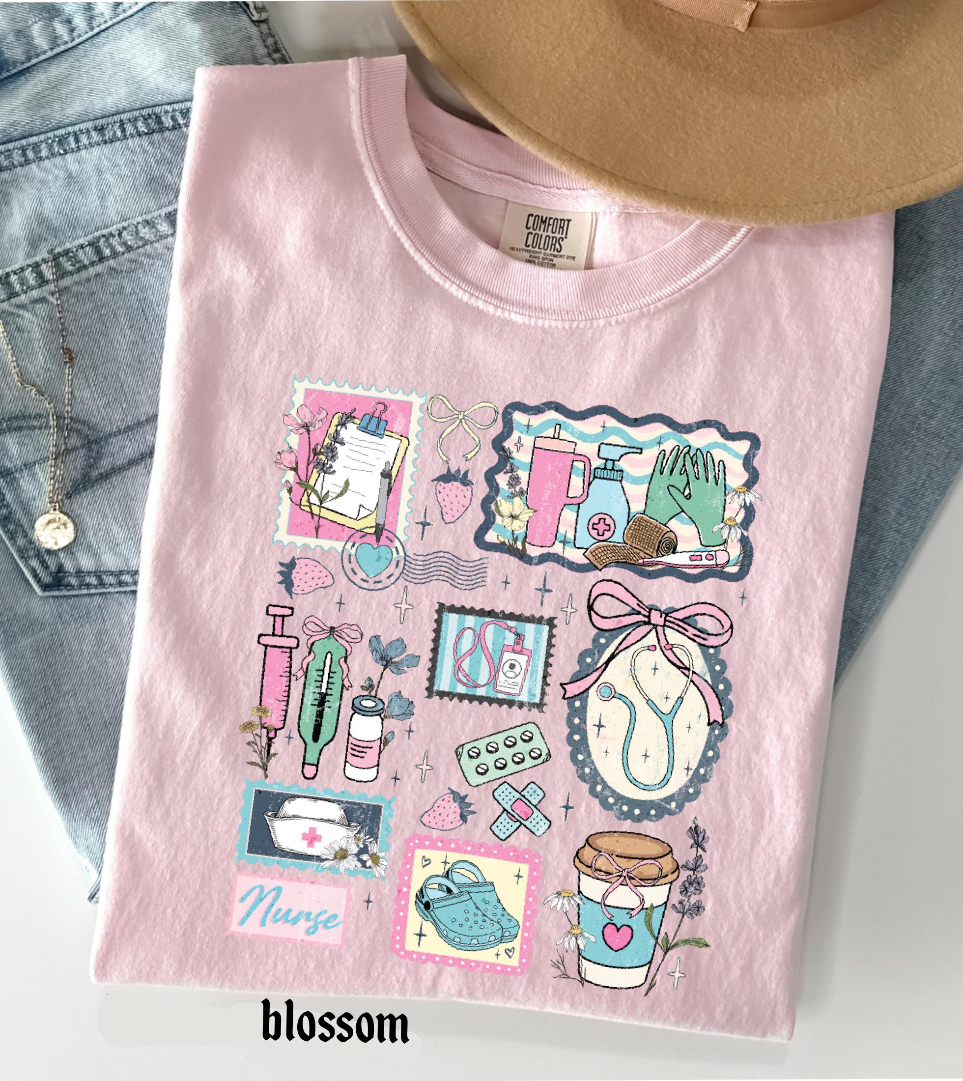 The Life of a Nurse Comfort Colors T-Shirt, Medical Scrapbook Registered Nurse Gift, Cottagecore Nursing Life Collage Tee, RN Pediatric