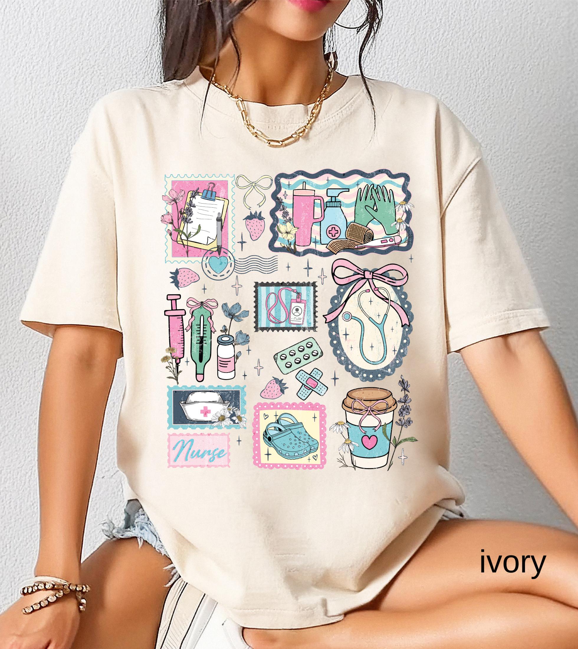 The Life of a Nurse Comfort Colors T-Shirt, Medical Scrapbook Registered Nurse Gift, Cottagecore Nursing Life Collage Tee, RN Pediatric