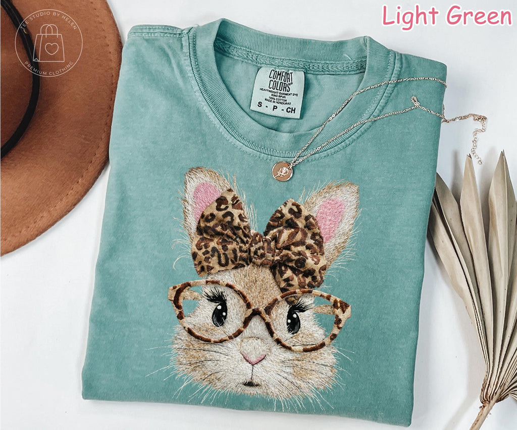 Comfort Colors® Leopard Bunny Shirt, Coquette Easter Shirt, Spring Women Tee, Trendy Easter Day Gift, Retro Happy Easter Bunny T-Shirt