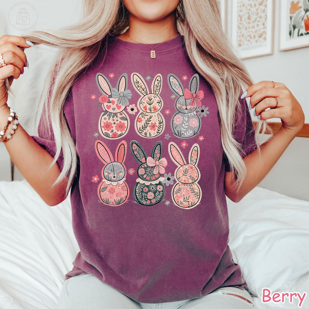 Comfort Colors® Floral Easter Bunny Shirt, Coquette Easter Shirt, Cottagecore Easter Shirt, Boho Floral Spring Women Tee, Trendy Easter Gift