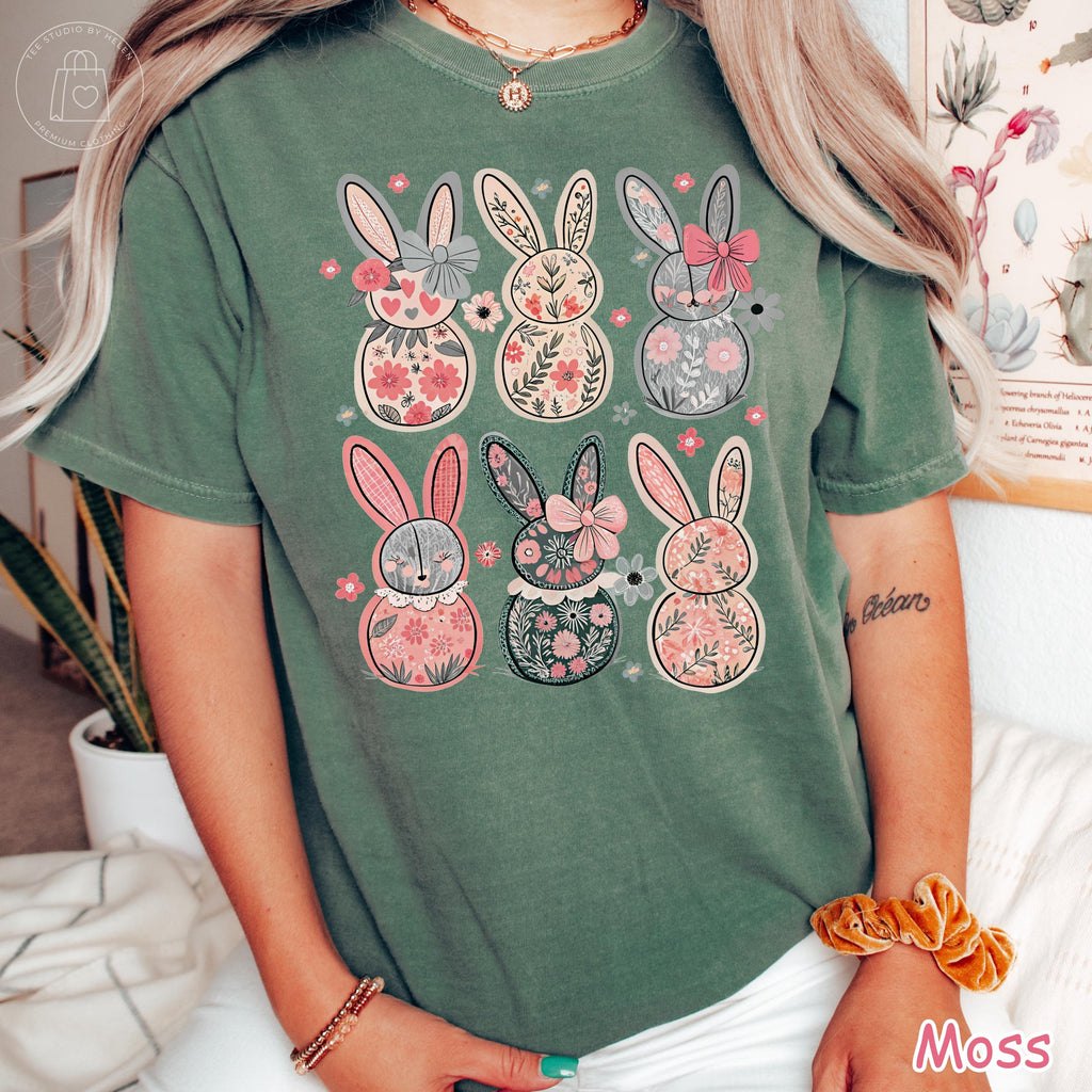 Comfort Colors® Floral Easter Bunny Shirt, Coquette Easter Shirt, Cottagecore Easter Shirt, Boho Floral Spring Women Tee, Trendy Easter Gift