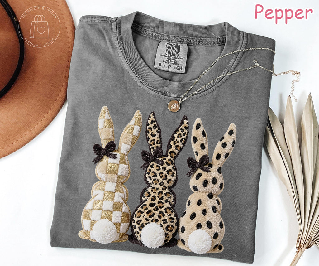 Comfort Colors® Leopard Bunny Shirt, Faux Patchwork Bunny Shirt, Cheetah Plaid Easter Bunny Tee, Coquette Bow Rabbit Shirt, Easter Gift