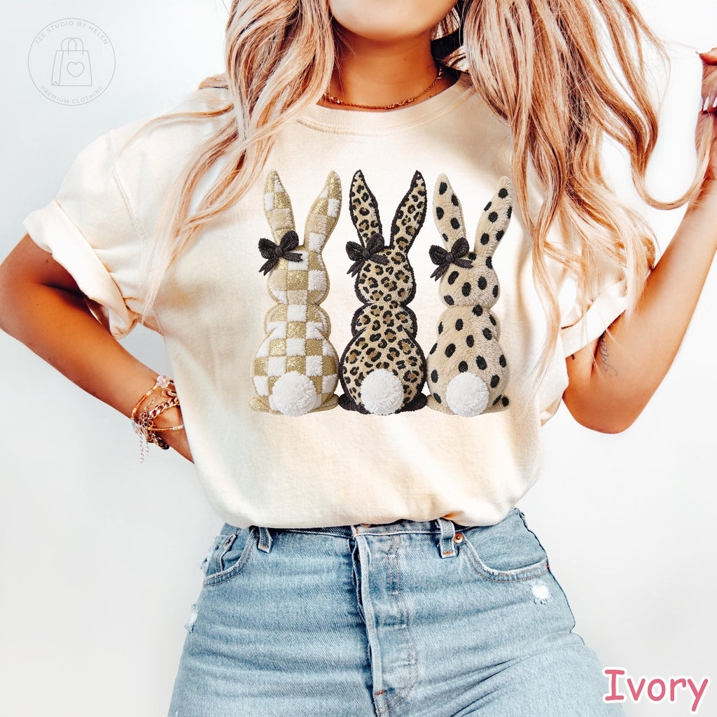 Comfort Colors® Leopard Bunny Shirt, Faux Patchwork Bunny Shirt, Cheetah Plaid Easter Bunny Tee, Coquette Bow Rabbit Shirt, Easter Gift