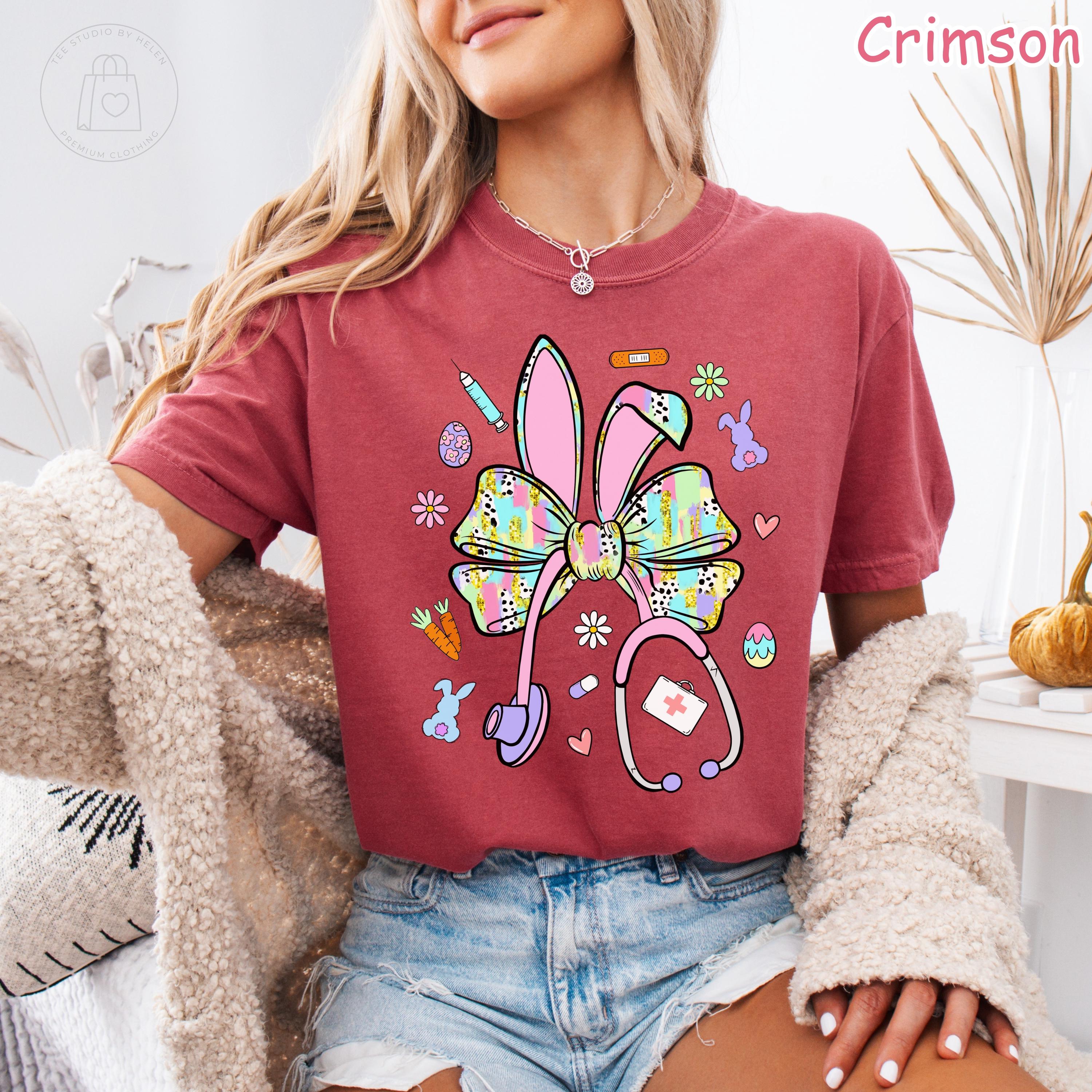 Comfort Colors® Easter Nurse Shirt, Nurse Easter Bow Tee, Coquette Stethoscope Easter Bunny Shirt, Spring Nurse Appreciation Gift