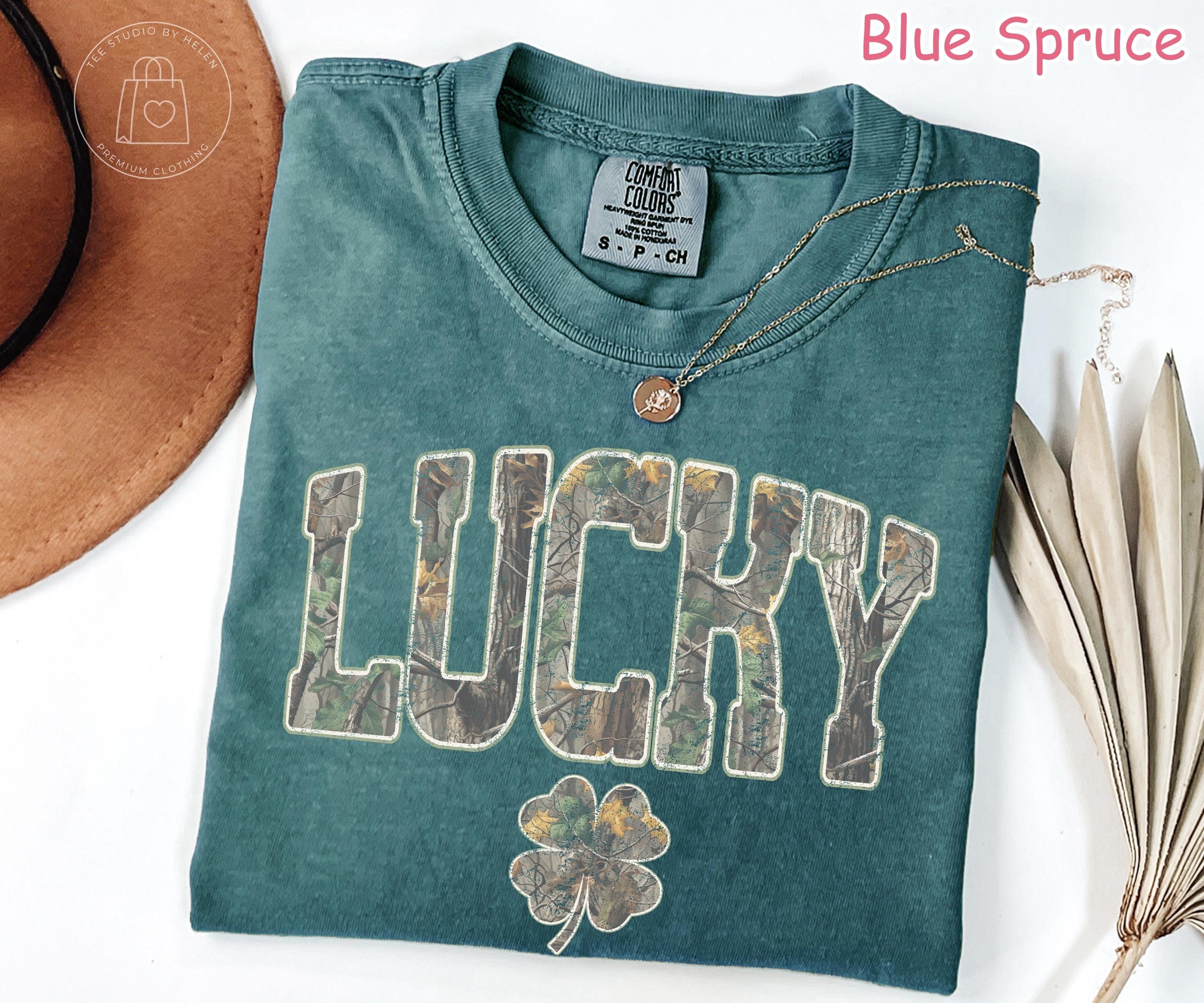 Comfort Colors® Lucky Shirt, Camo St. Patrick's Day Shirt, Retro Shamrock Shirt, Irish Clover Tee, Women's Lucky Top, Irish Gift for Her