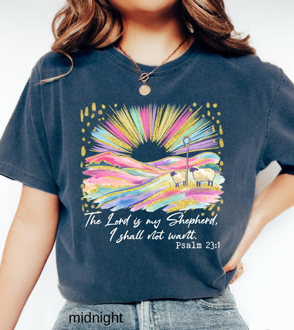 The Lord Is My Shepherd Christian Easter Comfort Colors Shirt, Colorful Faux Glitter Bible Verse Tee, Trendy Jesus Gift, Easter Women Gift