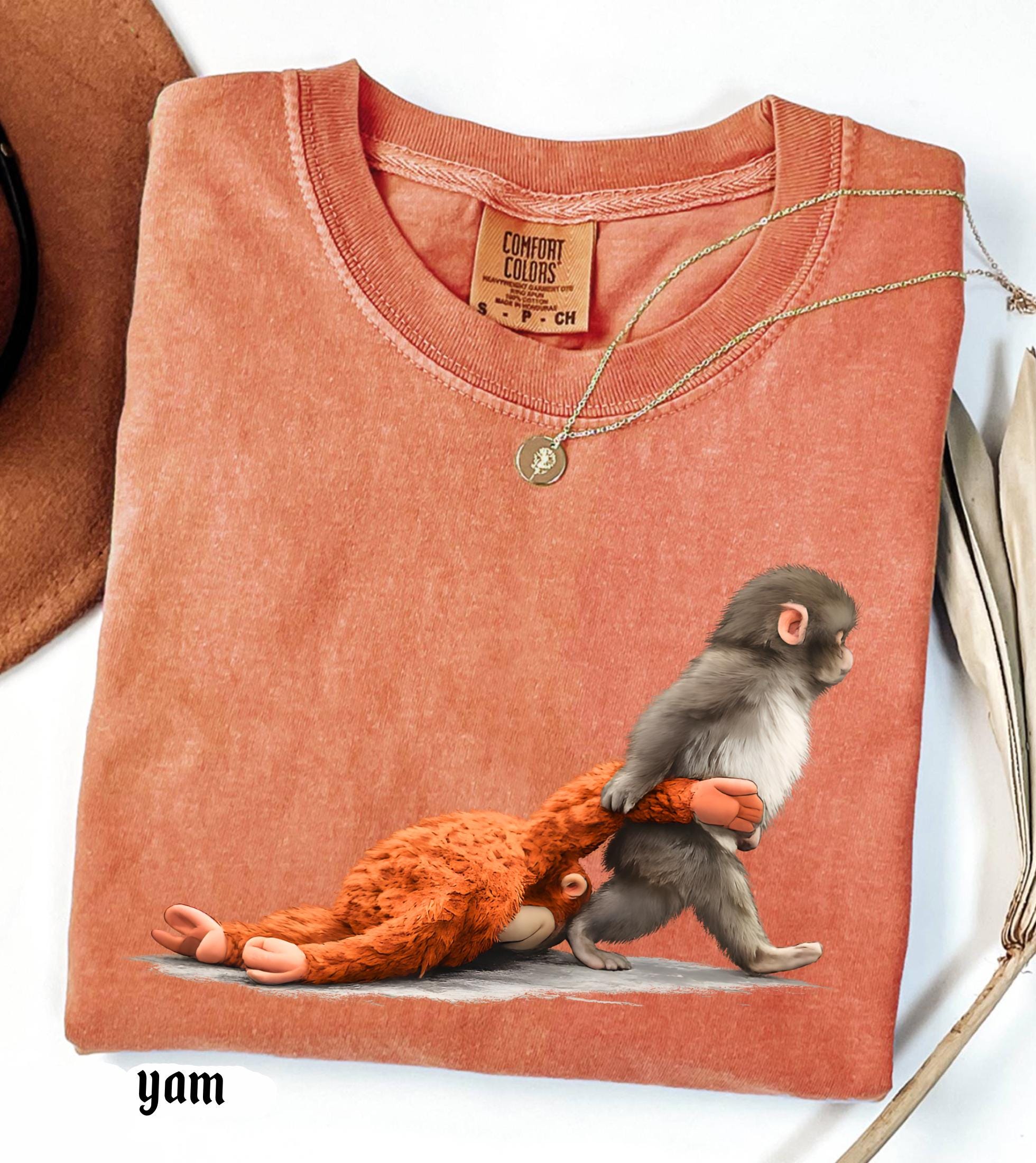 Viral Monkey Punch Graphic Comfort Colors Shirt, Lonely Baby Monkey Holding Plush Toy, Cute Emotional Gift for Animal Lovers