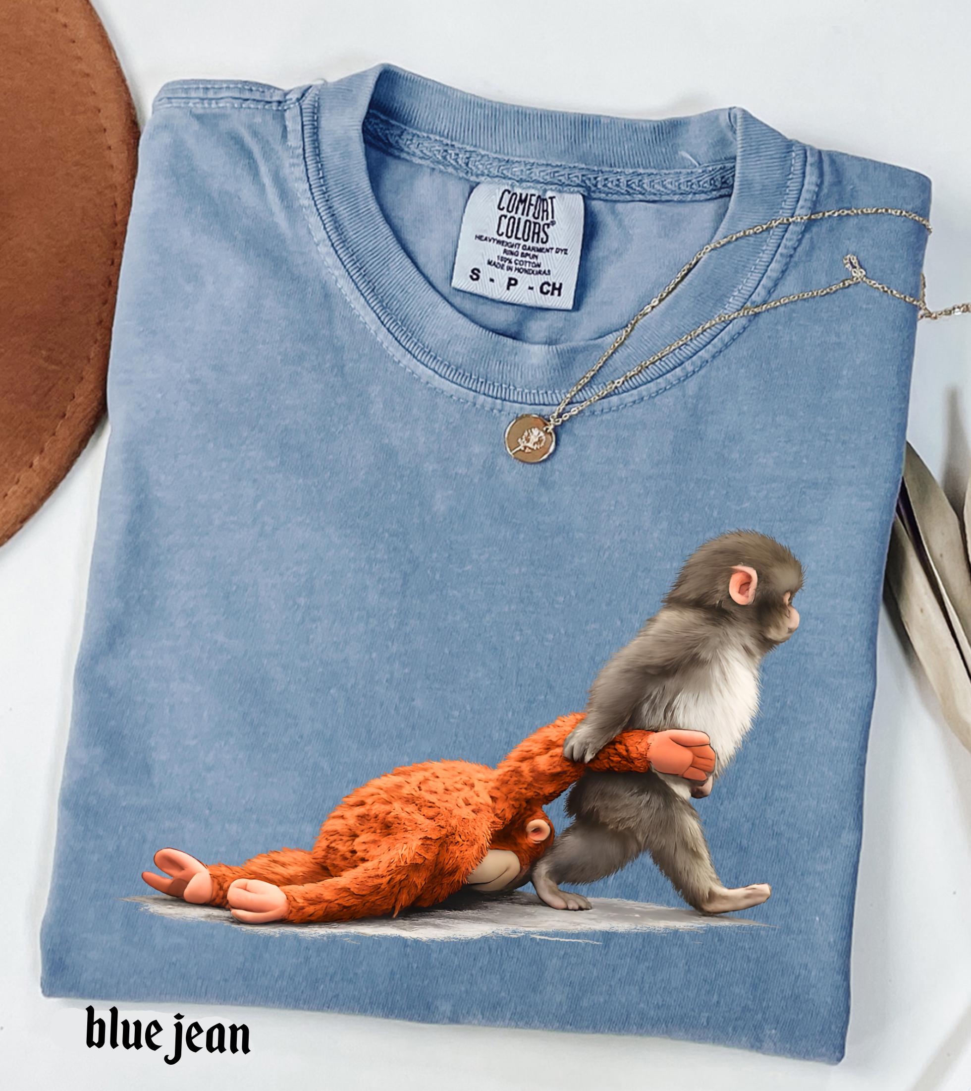 Viral Monkey Punch Graphic Comfort Colors Shirt, Lonely Baby Monkey Holding Plush Toy, Cute Emotional Gift for Animal Lovers