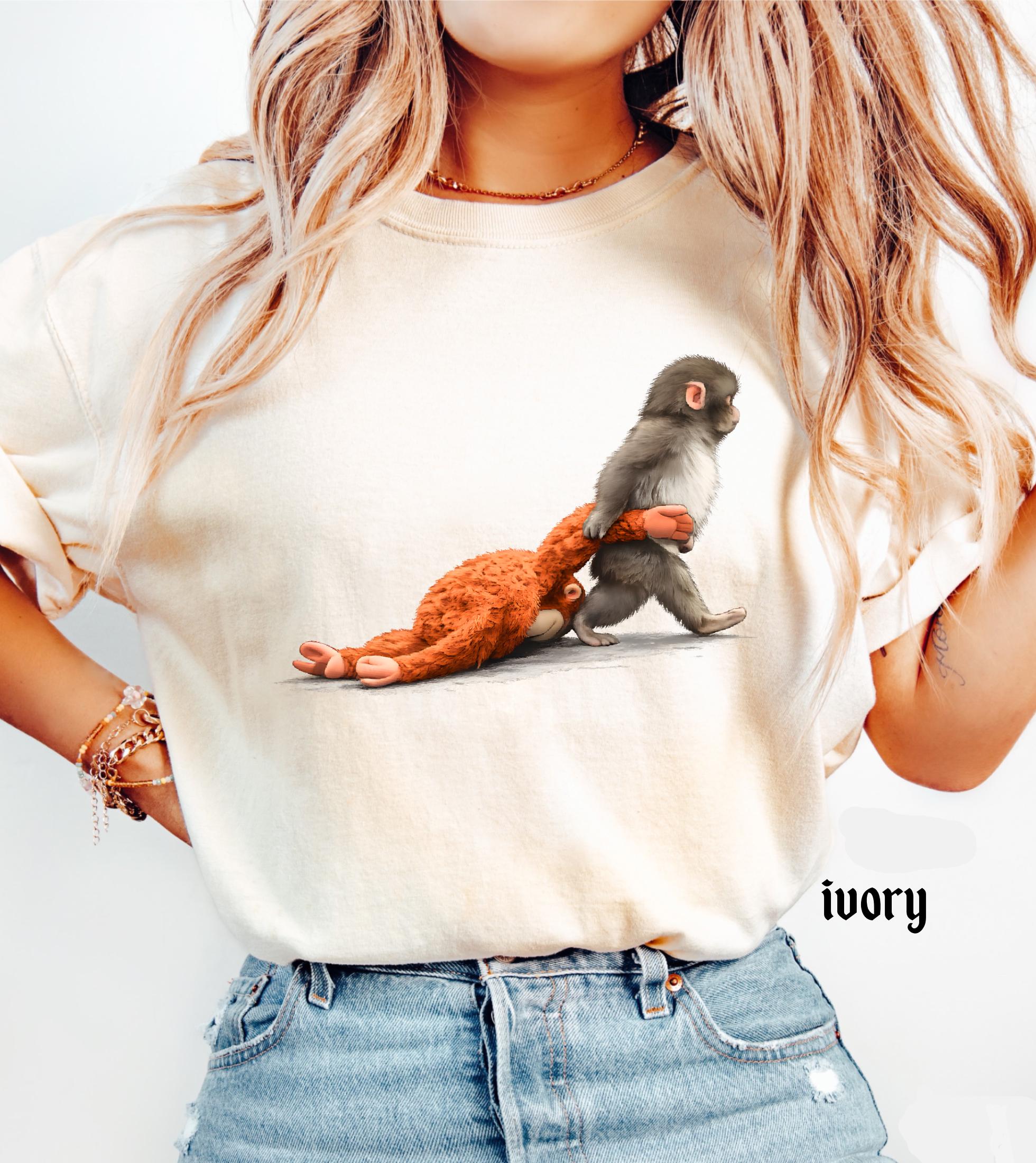 Viral Monkey Punch Graphic Comfort Colors Shirt, Lonely Baby Monkey Holding Plush Toy, Cute Emotional Gift for Animal Lovers