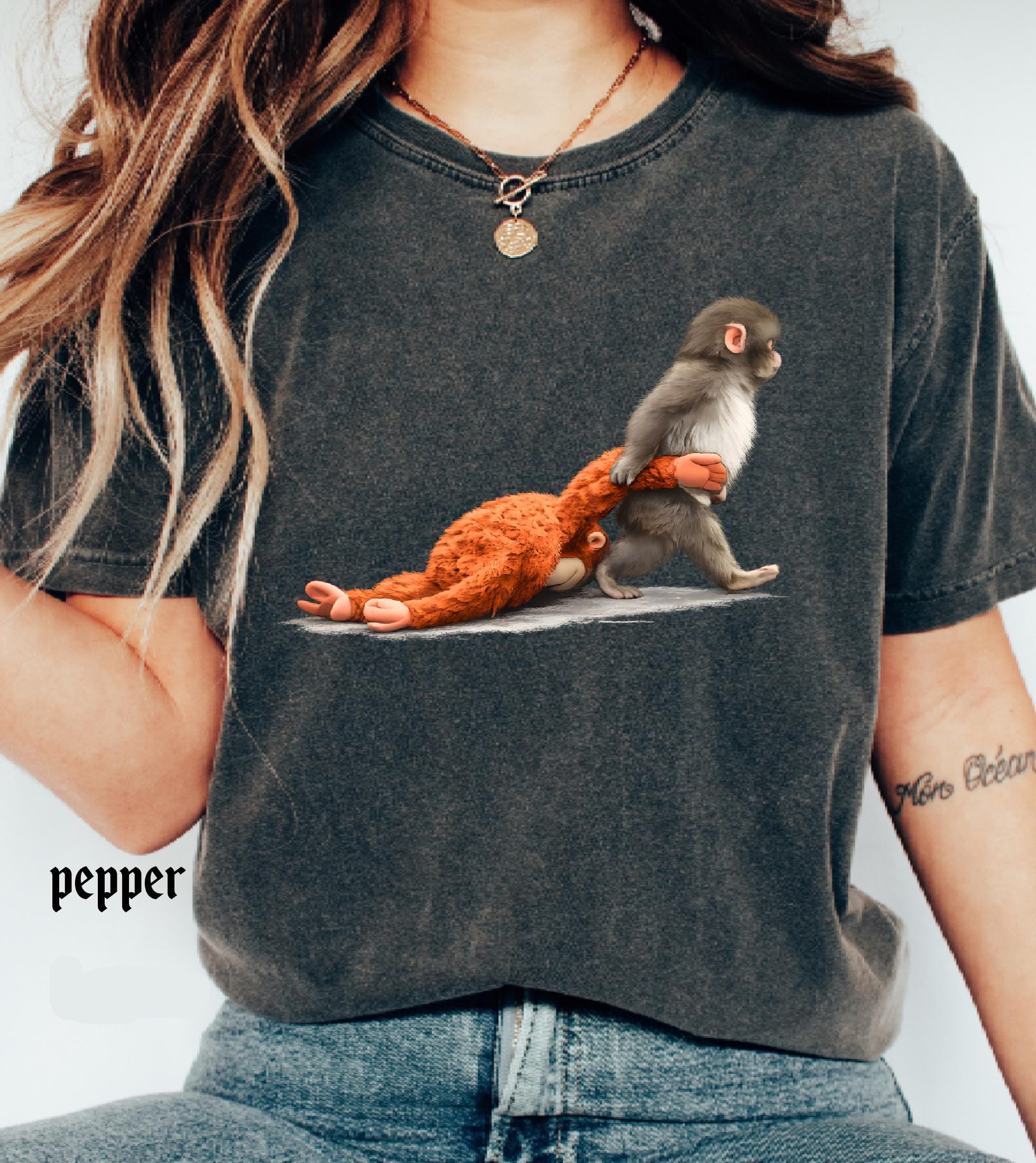 Viral Monkey Punch Graphic Comfort Colors Shirt, Lonely Baby Monkey Holding Plush Toy, Cute Emotional Gift for Animal Lovers